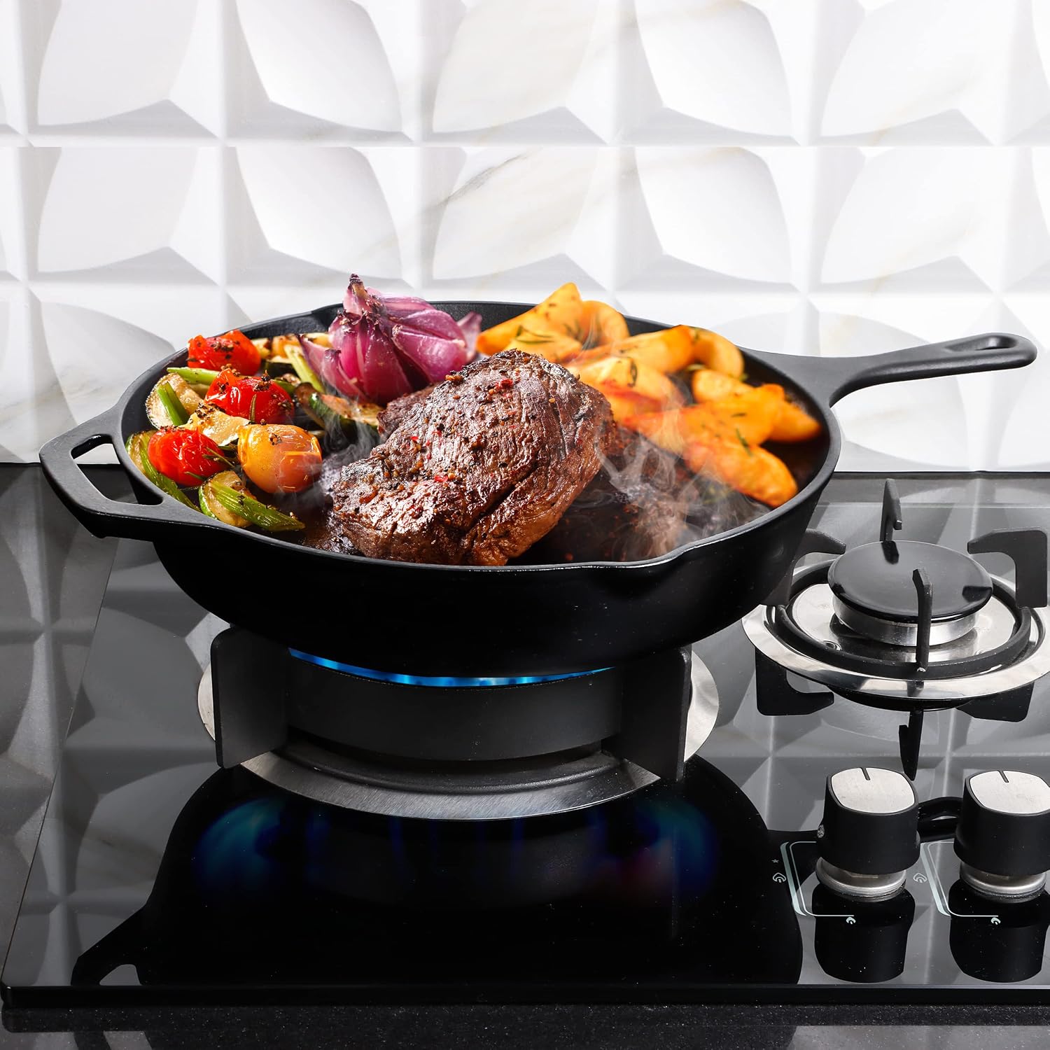 Utopia Kitchen Cast Iron Skillet 12 Inch Pre-Seasoned PFAS-Free Black | Chef Pan, Even Heat Distribution, Stovetop, Oven, Campfire and Grill Safe, Large Skillet, Indoor Outdoor Use