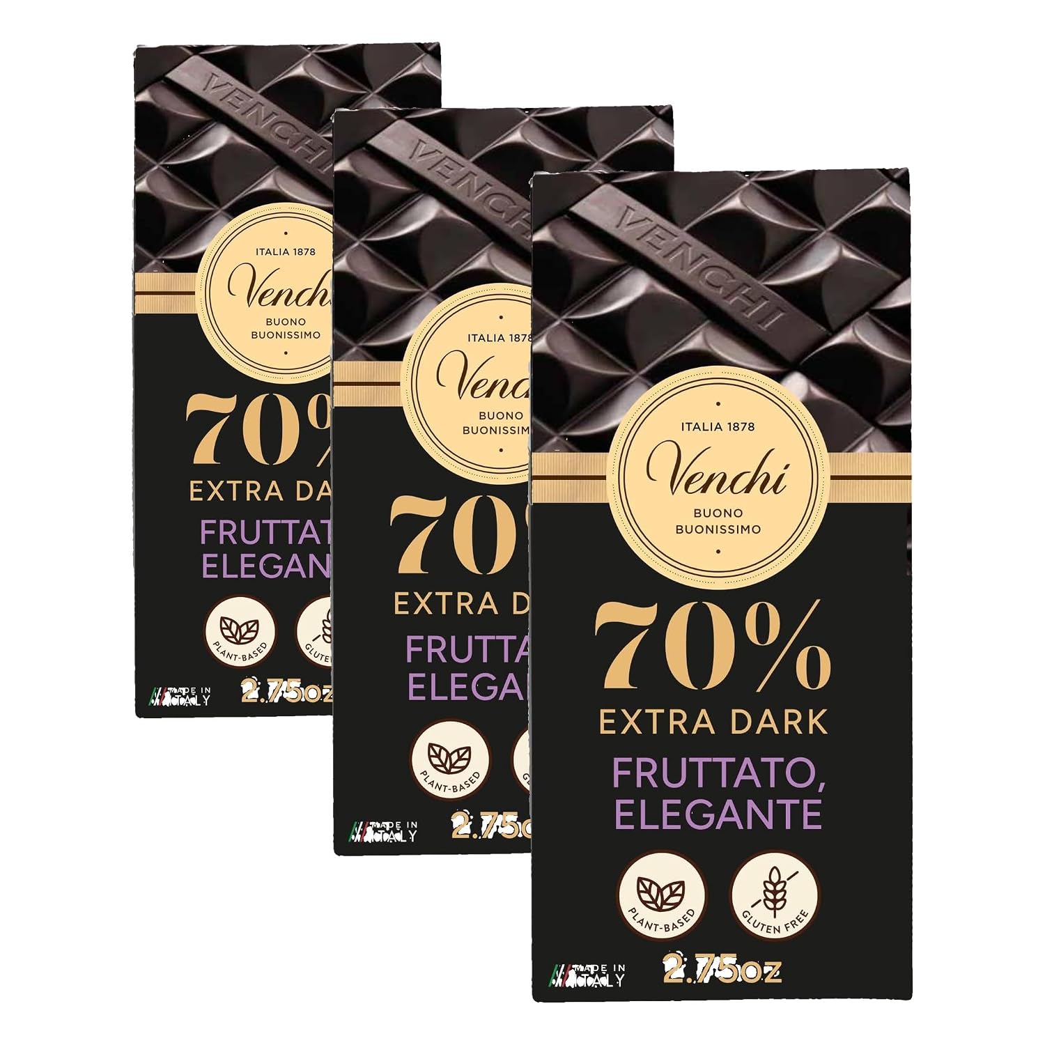 Venchi - Venezuelan Cocoa Blend - 85% Dark Chocolate Bar, 2.46oz - Single Origin Premium Fine Chocolate - Naturally Gluten Free - Vegan
