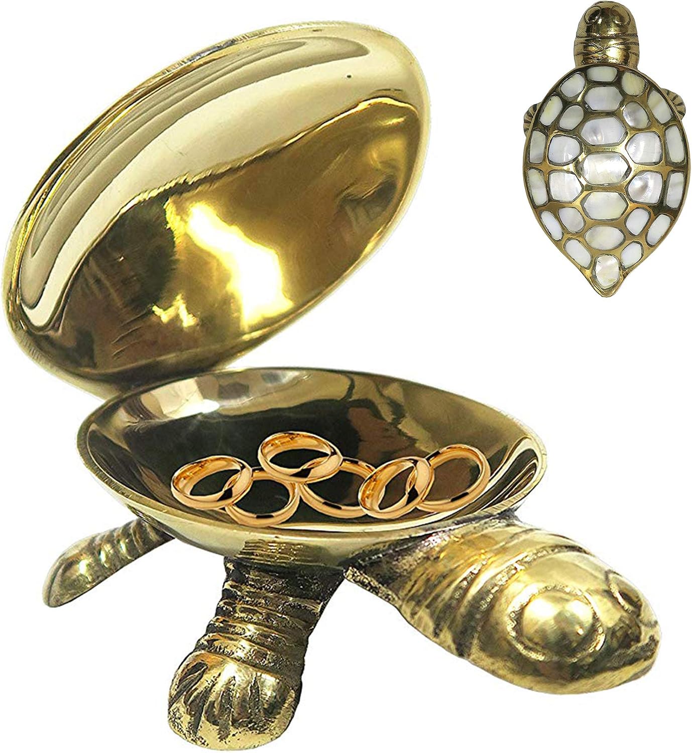 BR 23073X-VC Shalimar's Solid BrasTurtle Box/Jewelry Organizer Tray Hand-Painted Animal Figurine Collectible, Medium, Yellow