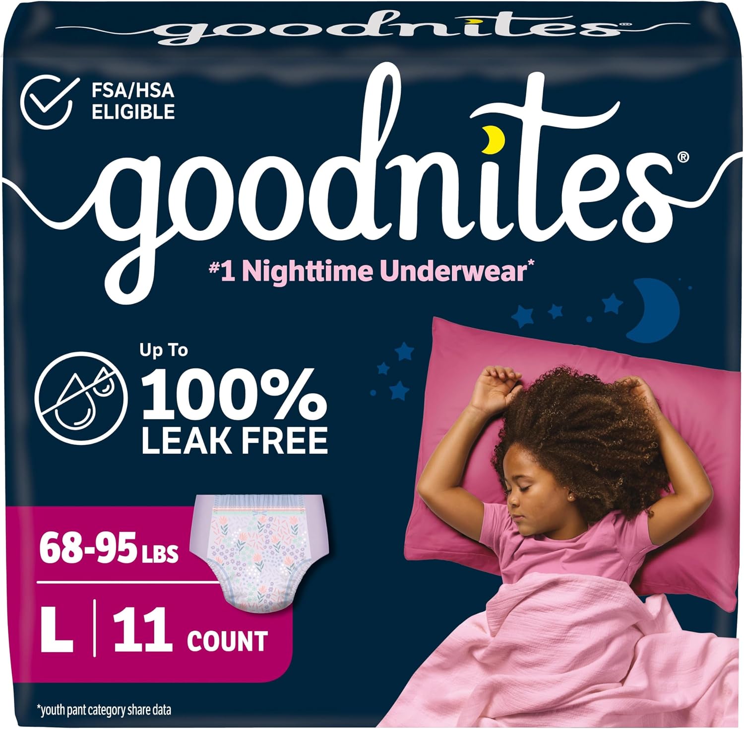 Goodnites Girls' Nighttime Bedwetting Underwear, Size S/M (43-68 lbs), 14 Ct, Packaging May Vary