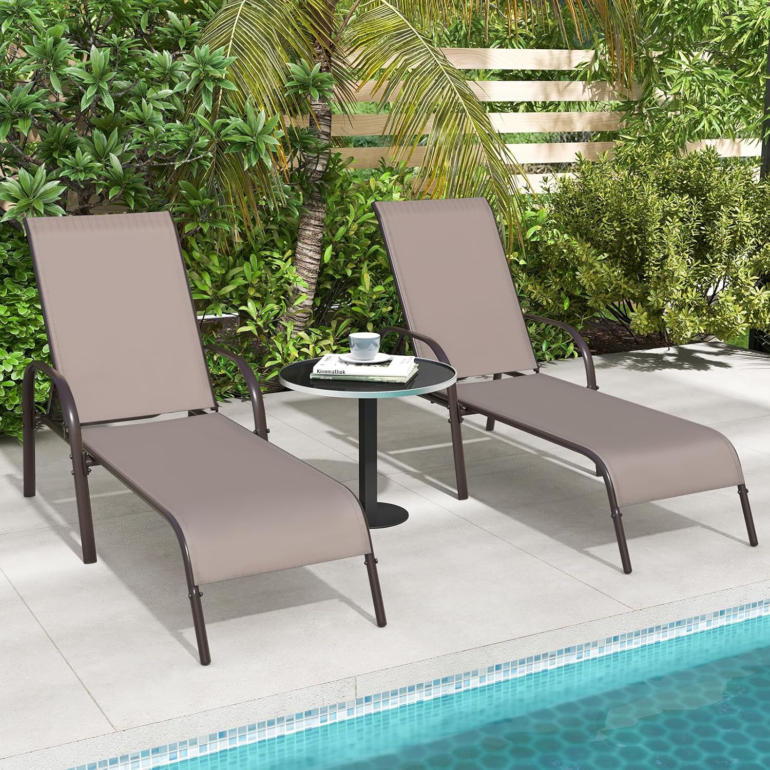 GIANTEX 2 Pack Patio Lounge Chair with 5 Adjustable Backrest, Black