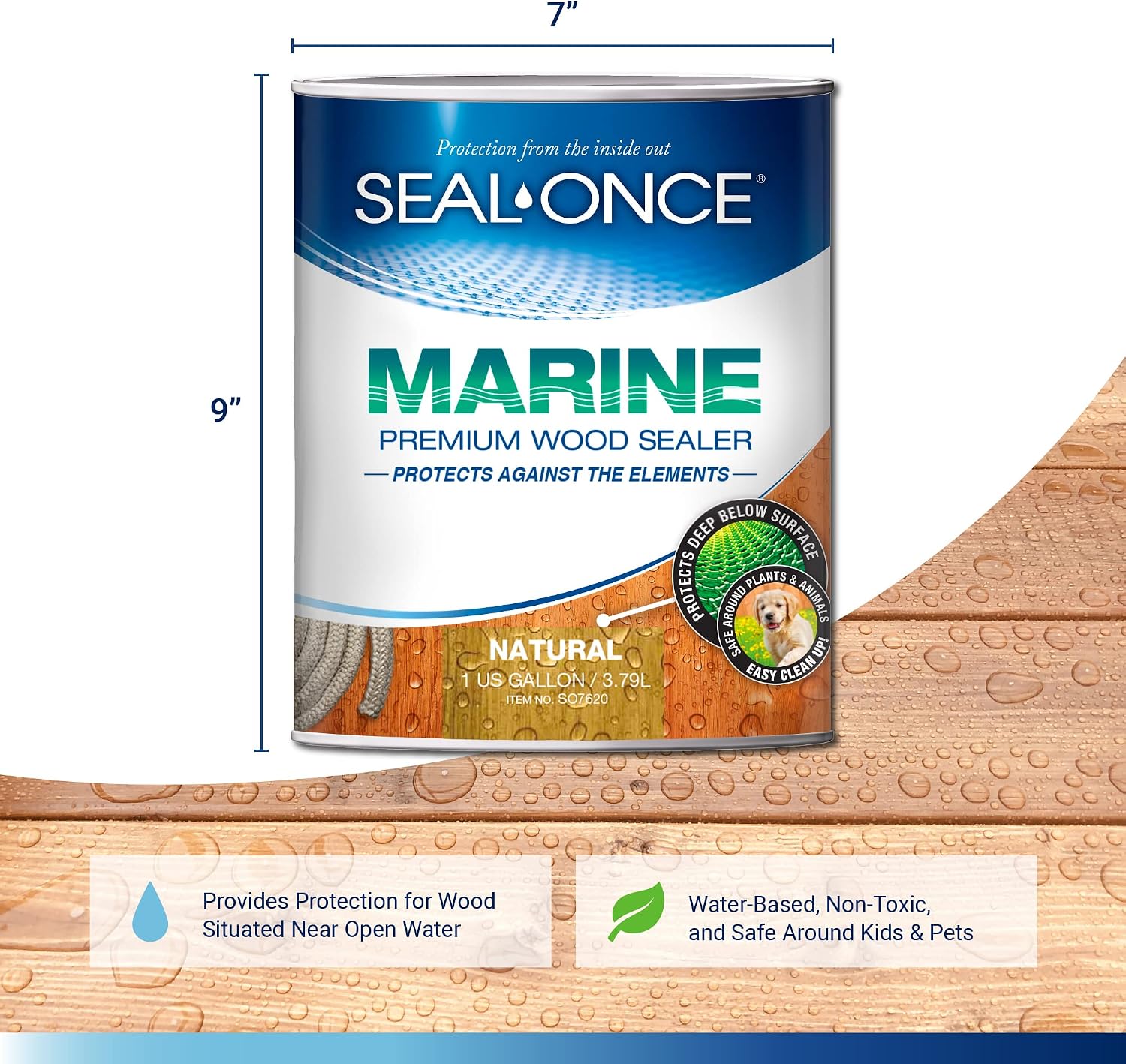SEAL-ONCE Marine Penetrating Wood Sealer and Waterproofer, Clear, 1 Gallon | Waterproofer & Stain, Water-Based, Ultra-low VOC formula, For high-moisture areas