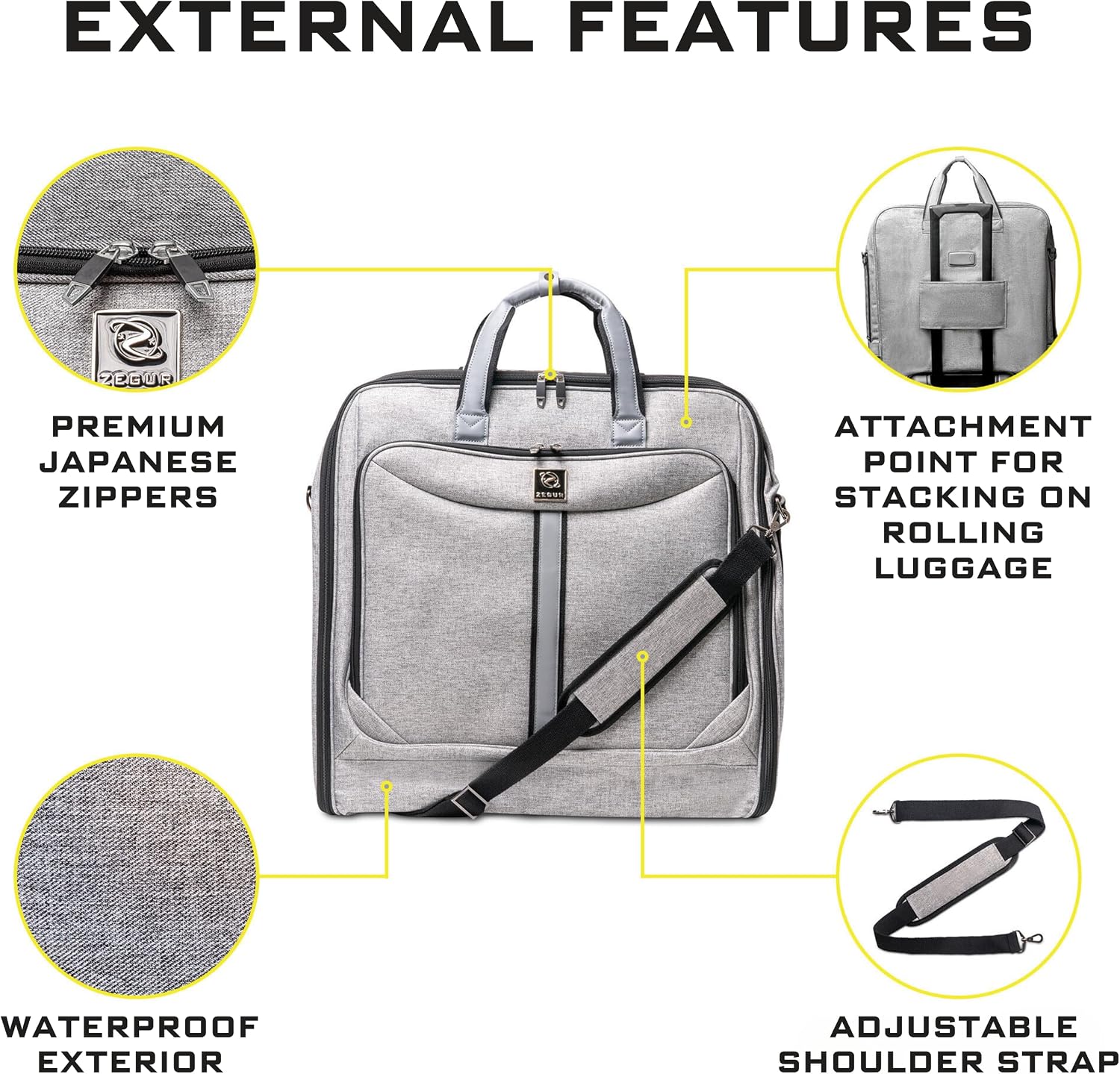 Premium Suit Garment Bag Carry On - Hangs 4 Suits - Travel & Business with Shoulder Strap and Laptop Compartment
