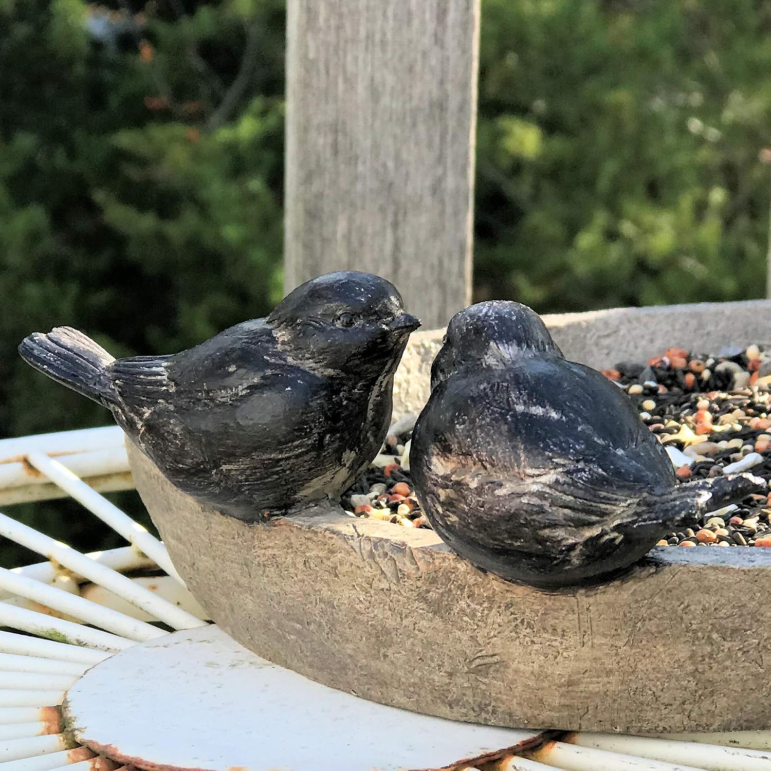 Bird Bath with 2 Snails, Off White Stone Finished Basin and Brown, All Weather Poly Resin, 8 1/4 inches Diameter (21cm)