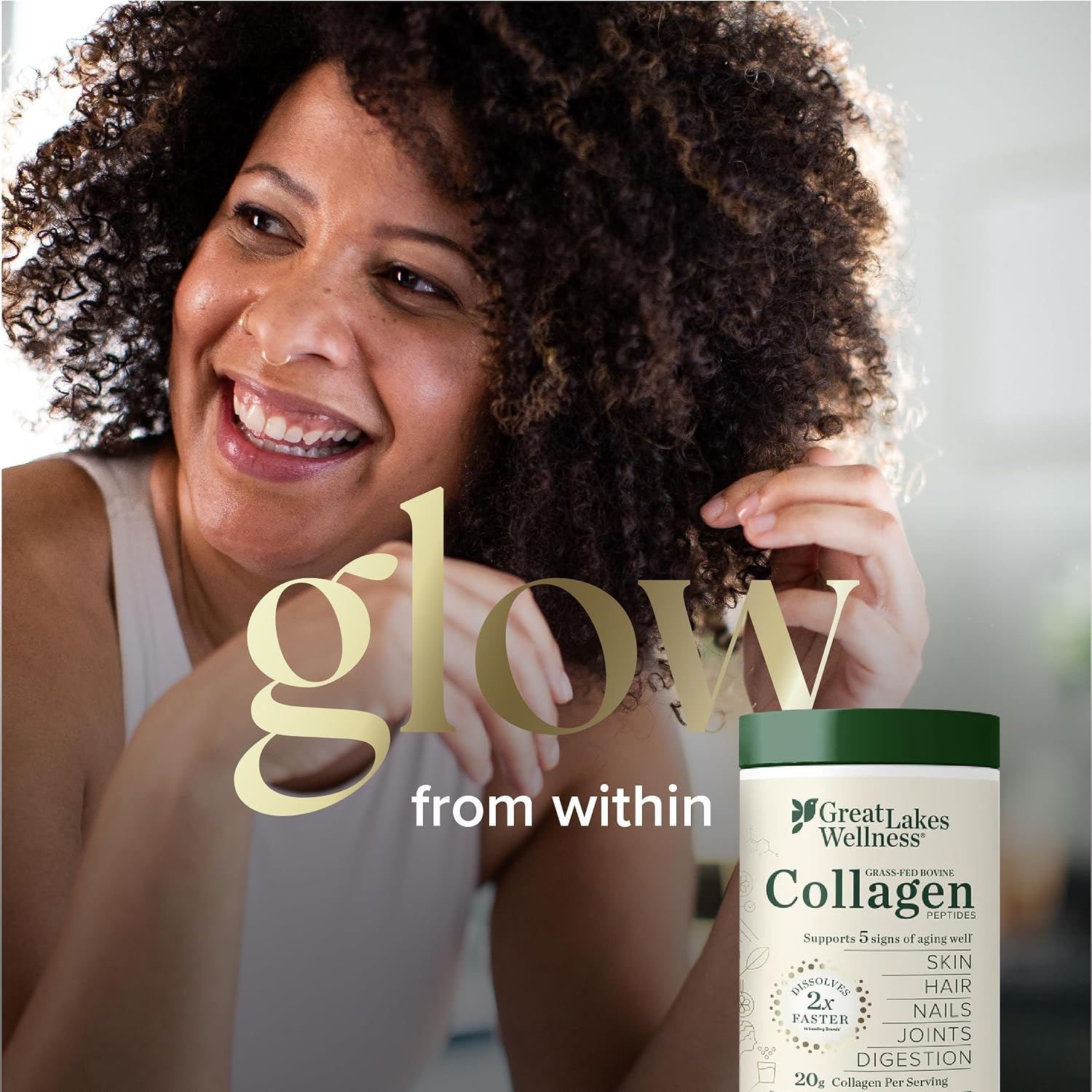 Great Lakes Wellness Collagen Peptides Powder – Supports Skin, Hair, Nails, Joints & Digestion – Hydrolyzed, Non-GMO, Keto & Kosher – Pure Collagen Protein (16 oz, 22 Servings) Packaging may vary