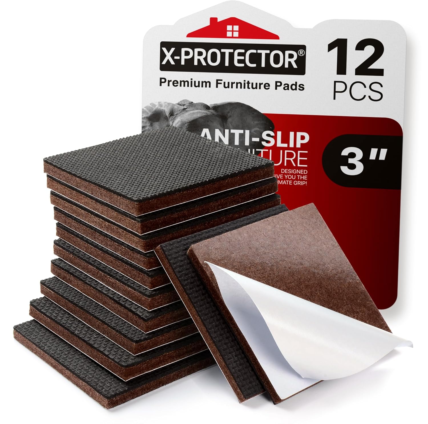 X-PROTECTOR Non Slip Furniture Pads – 12 Premium Furniture Grippers 3"! | Best SelfAdhesive Rubber Feet Furniture Feet – Ideal Non Skid Furniture Pad Floor Protectors – Keep Furniture in Place!