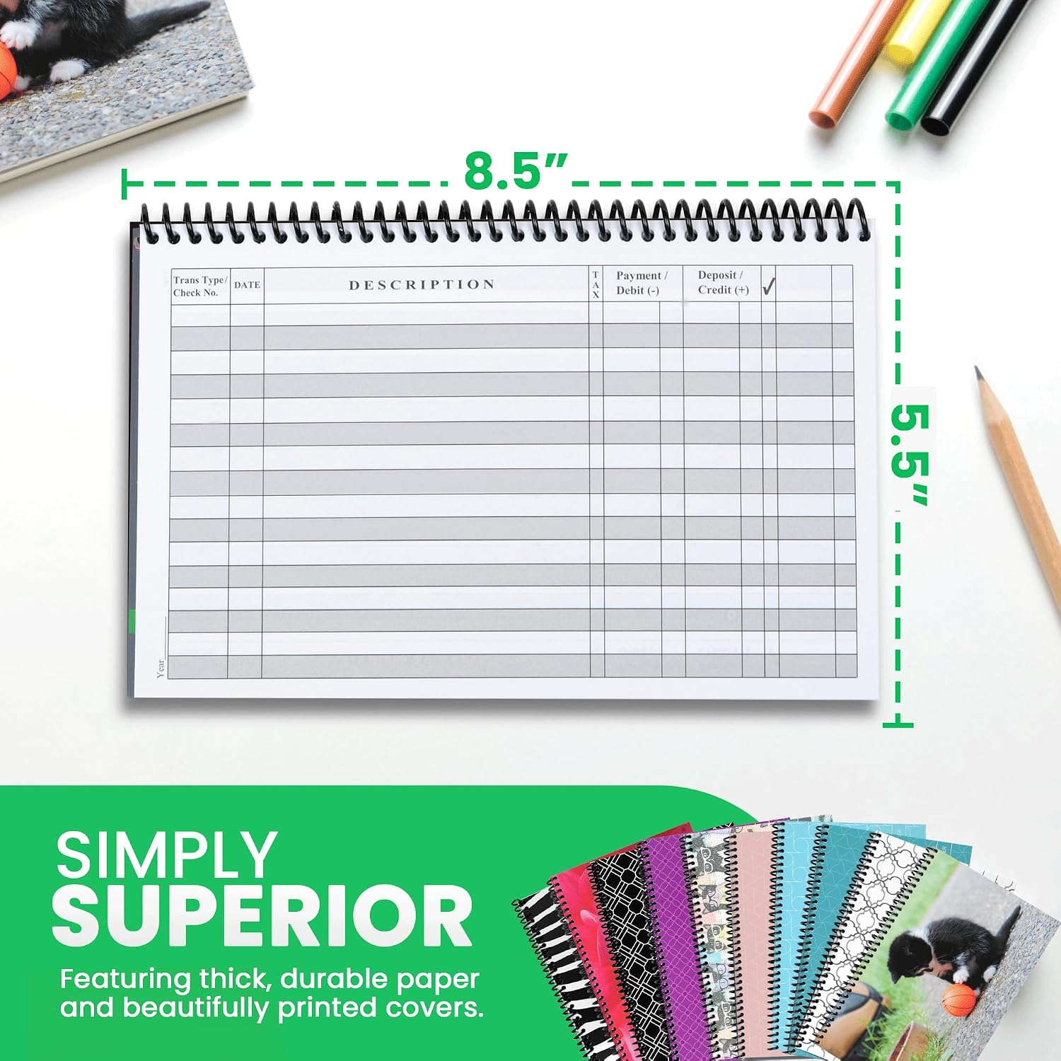 The Superior Register - Simple Account Tracker - Big Checkbook Register & Financial Ledger - Debit Card Register - Bank Register - 1 Pack, Teal, Wide Edition