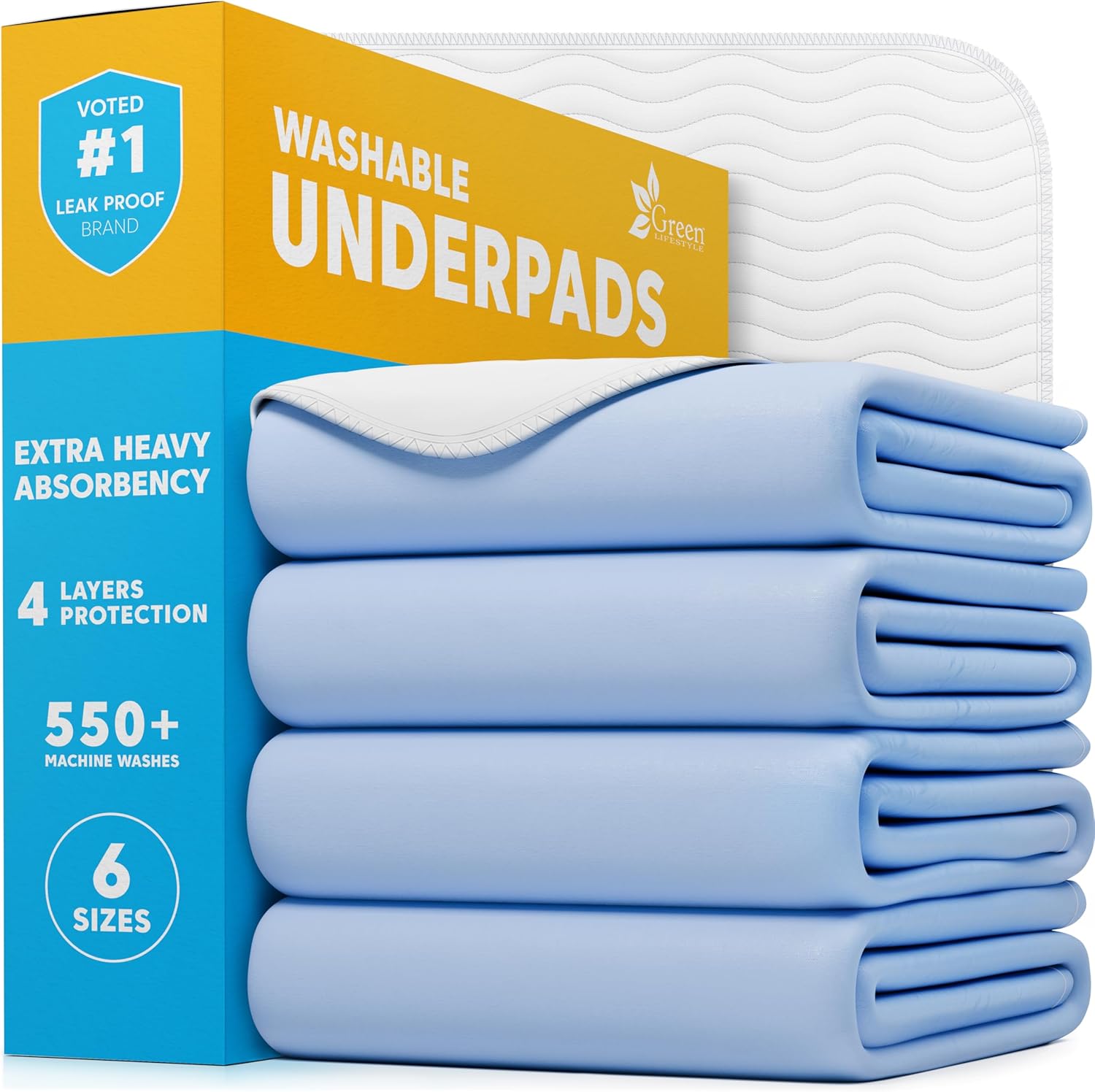 GREEN LIFESTYLE Washable Underpads - Large Pads for use as Incontinence Bed Pads, Reusable Pet Pads, Great for Dogs, Cats, Bunny