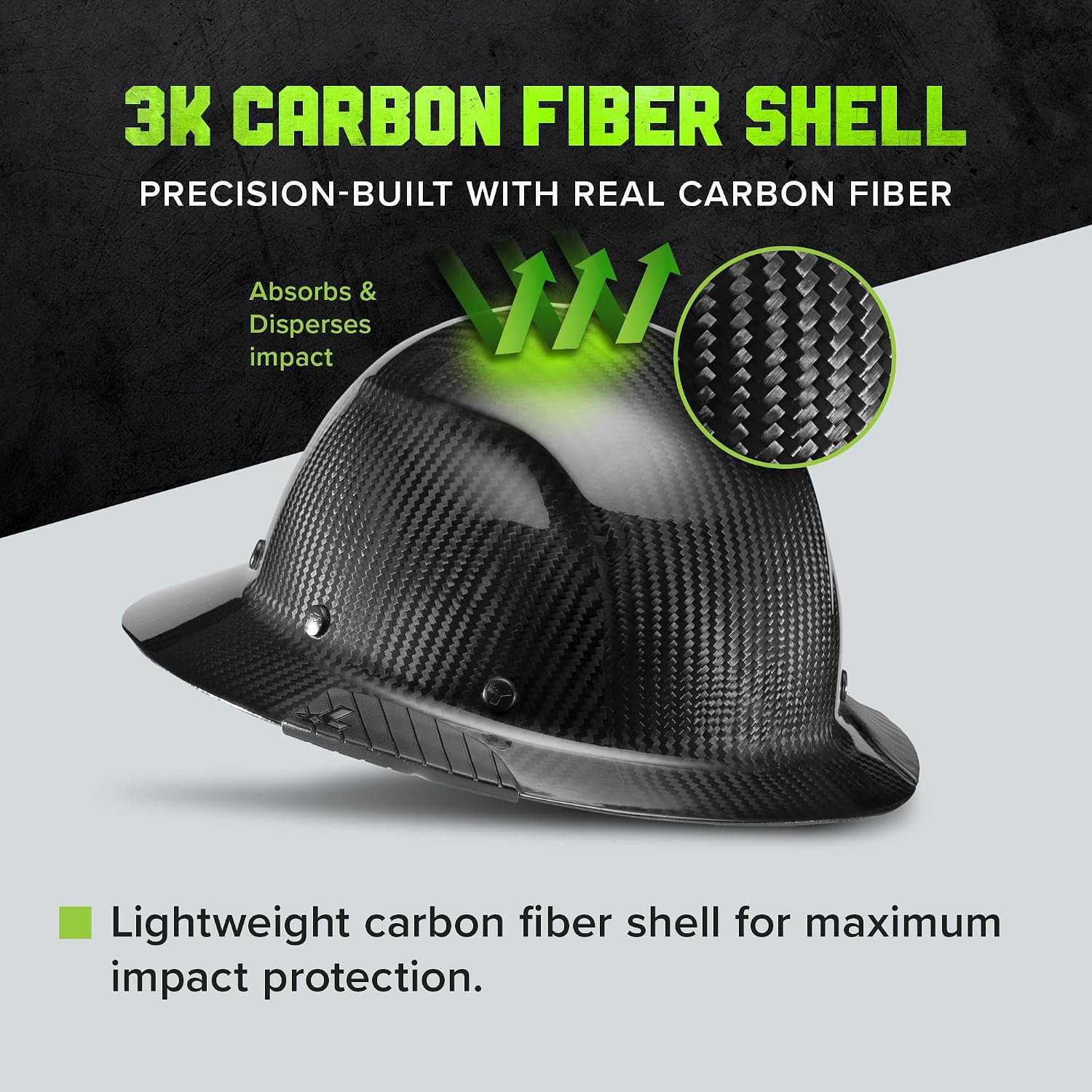 LIFT SAFETY Dax Carbon Fiber Full Brim Hard Hat | Safety/Construction Helmet w/ 6 Point Suspension for Comfort & Impact Protection