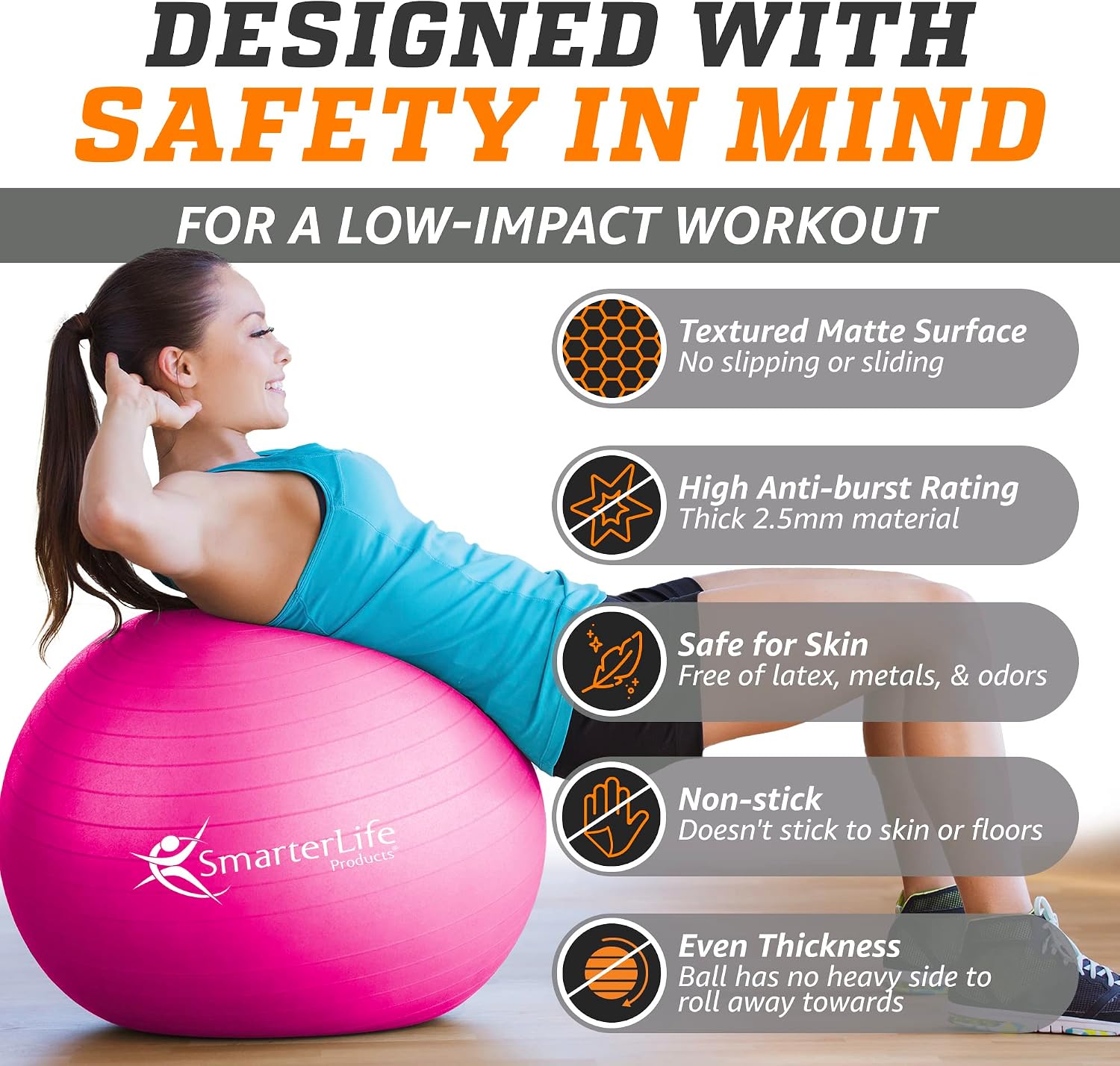 SmarterLife Exercise Ball, Yoga Ball for Gym, Balance, Stability, Pregnancy