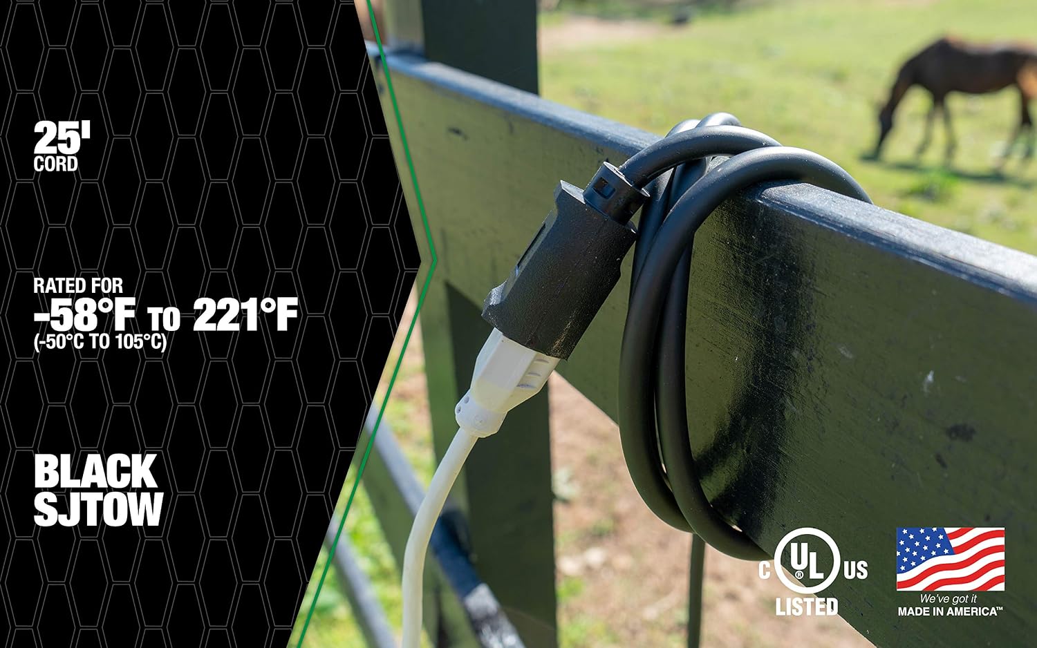 Southwire AGRIPRO 12/3 Heavy Duty Extension Cord, 25ft, Farm/Workshop Cord, SJTOW, Black, 67729001