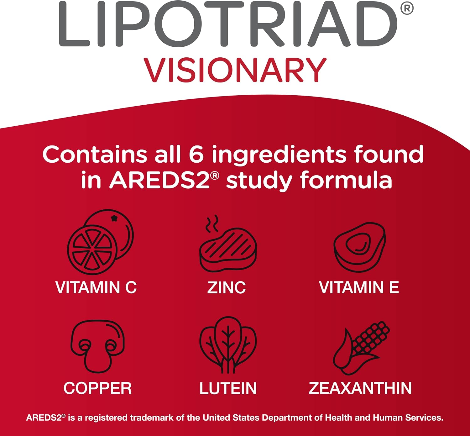 Lipotriad Visionary Eye Vitamins, 60 Capsules, 30-Day Supply | Lutein and Zeaxanthin Supplements with AREDS 2 Ingredients to Support Eye Health