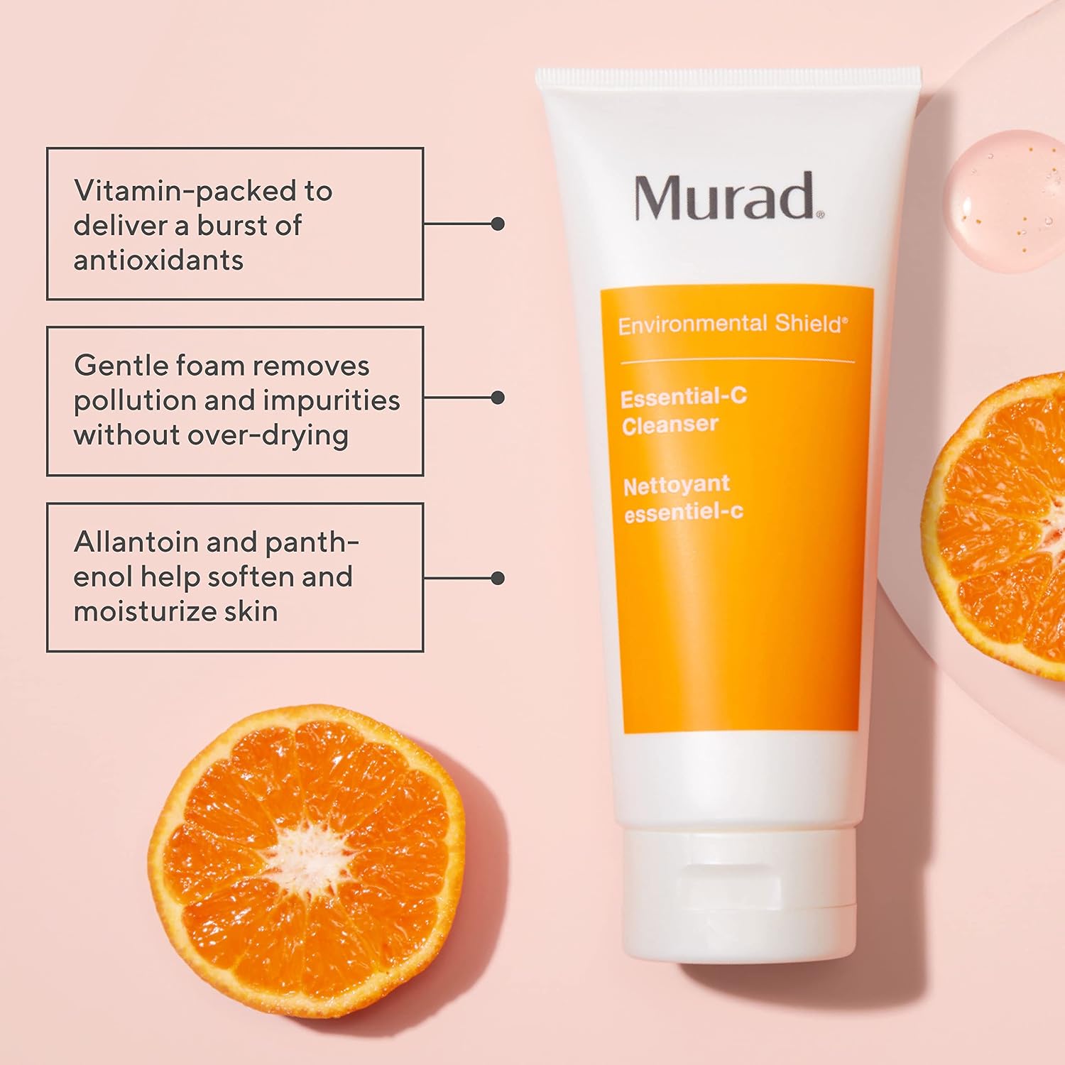 Murad Essential-C Facial Cleanser - Vitamin C | Gentle foaming gel face wash with Vitamin C, Vitamin E, Vitamin A, Allantoin & Panthenol cleanses, nourishes and hydrates