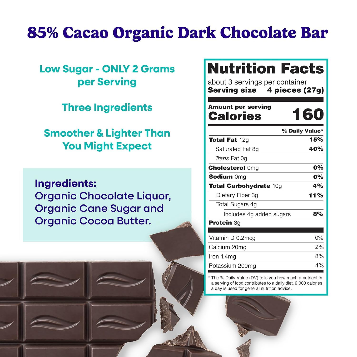 Pascha 85% Cacao Dark Chocolate Bars - Organic, Vegan, 10 Count | Pascha 85% Organic Vegan Dairy Free Dark Chocolate Bars, 10 Count