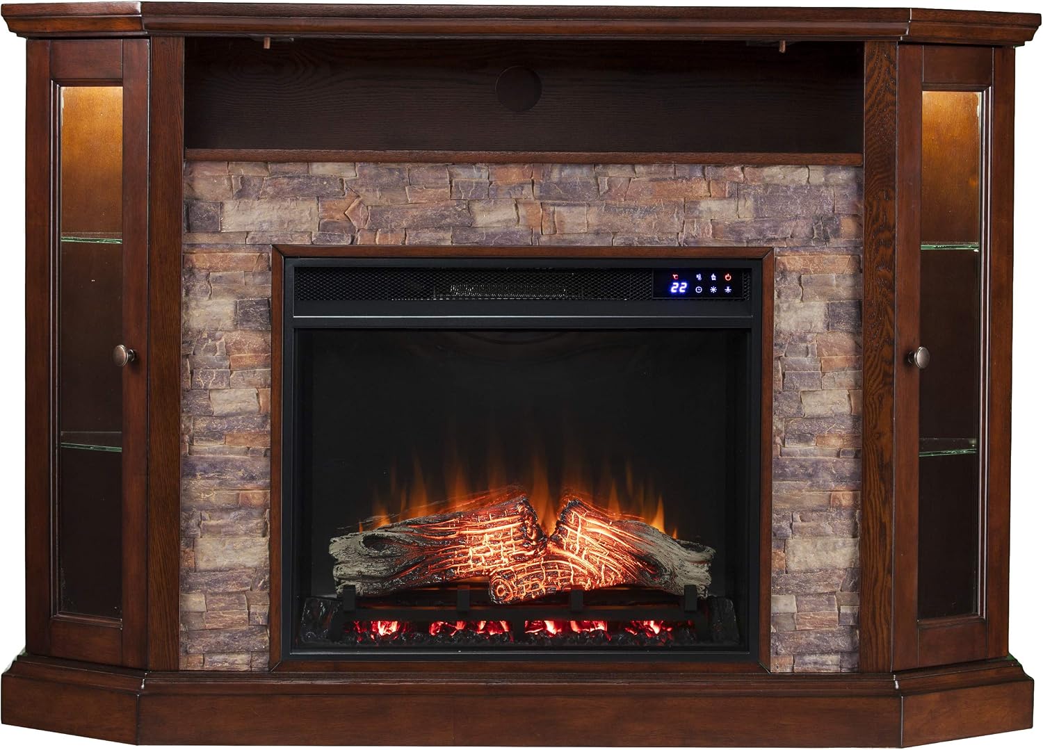 SEI Furniture - Redden Corner-Convertible Electric Fireplace with Touch Screen - Espresso - Transitional Design
