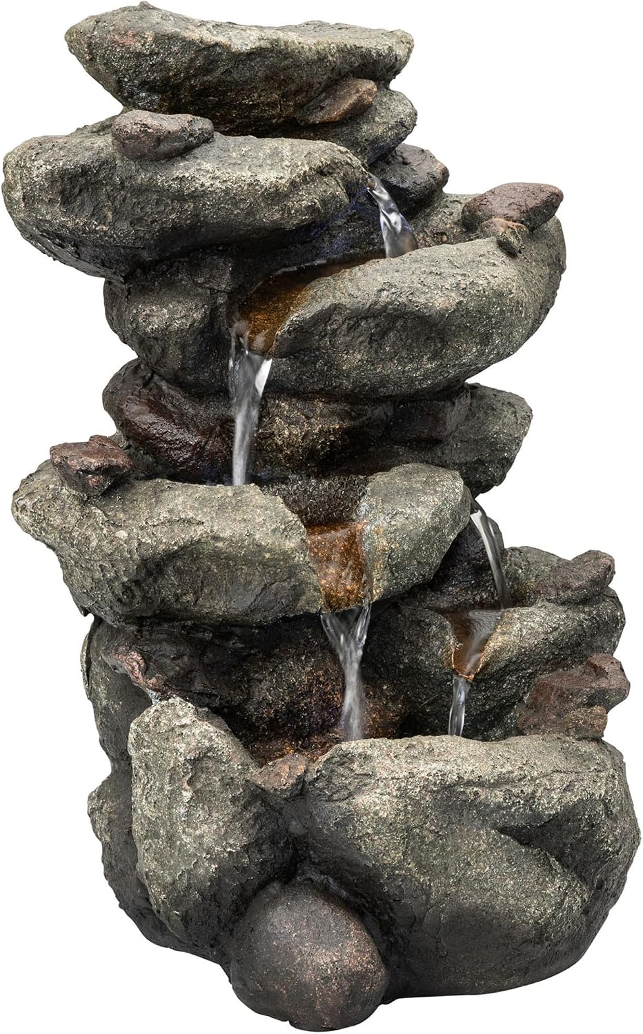 Alpine Corporation 13" Tall Indoor Tabletop Water Fountain, 4 Tier Cascading Water Feature with LED Lights for Home, Office, Living Room, or Zen Decor, Gray