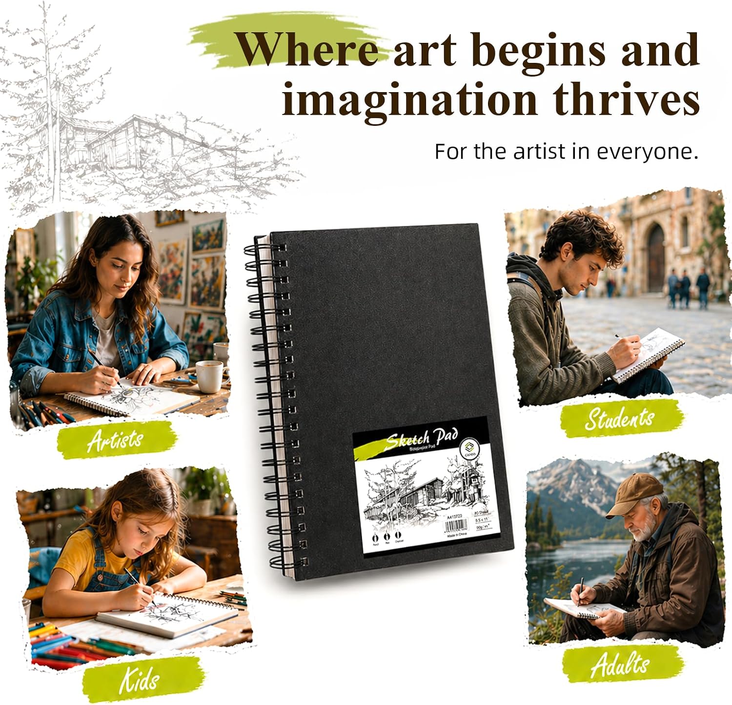 conda 8.5"x11" Sketch Book, 80 Sheets (68 lb/100gsm), Spiral Bound Artist Sketch Pad, Durable Acid Free Drawing Paper for Drawing Painting