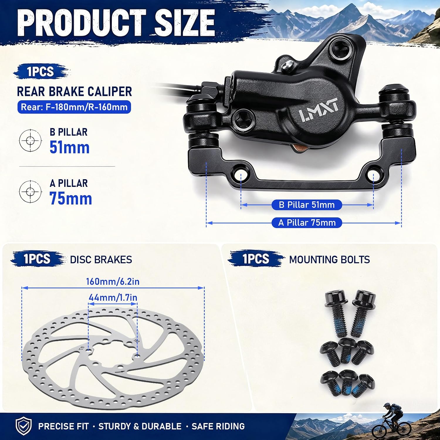 TOBWOLF MTB Cable Disc Brake Kit, Front Rear Calipers with 160mm Rotors