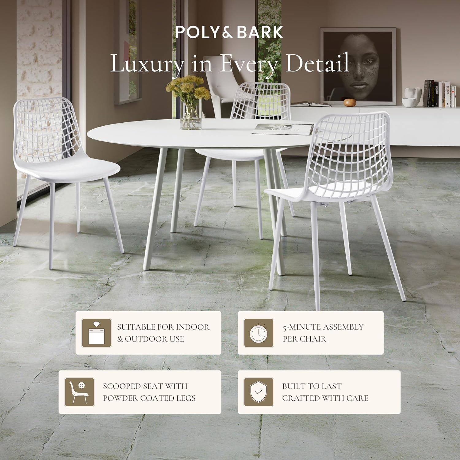 Poly & BARK Isla Modern Kitchen Chairs Set of 4 - Plastic Dining Chair with Metal Legs - Quick Assembly Simple Cafe Chairs Plastic for Indoor or