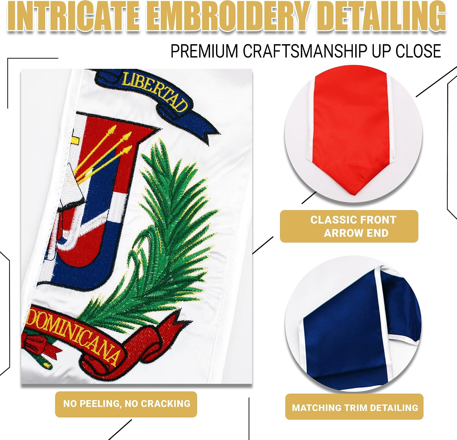 YOXEULL National Flag Embroidered Graduation Stole with Trim, Graduation Sash Graduates Gift, 72"