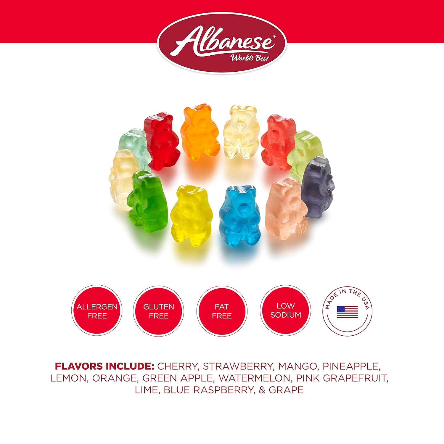 Albanese World's Best 12 Flavor Gummi Bears | 5lbs of Fruit Bulk Candy | Soft and Chewy Gummies, Gluten Free, Fat Free | Cherry, Blue Raspberry, Mango and More | Great Snack for Travel and Kids