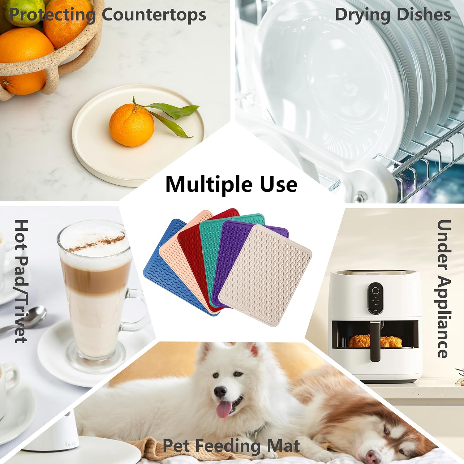 ZLR Silicone Dish Drying Mat for Kitchen Counter, Eco-Friendly Fast Dry Dish Mat, Easy Clean Multi Usage Drying Matt, Heat Resistant Trivet