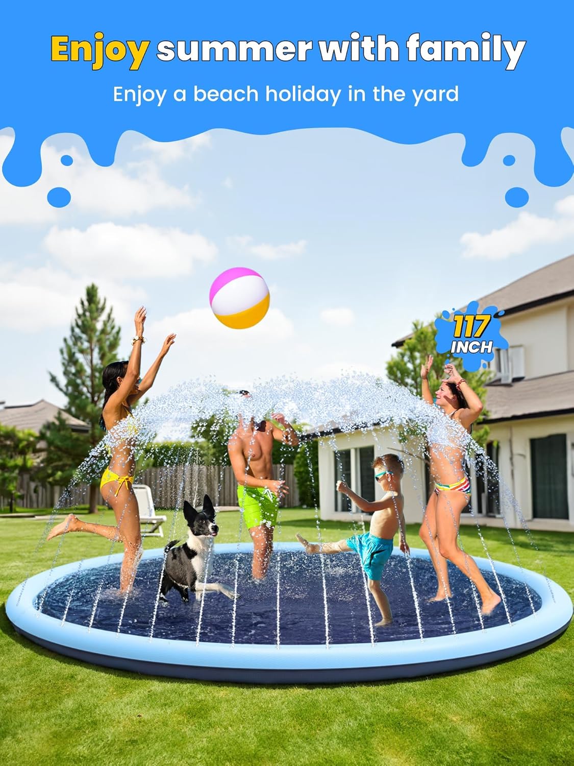 VISTOP 67" Non-Slip Splash Pad for Kids and Dogs, Thickened Sprinkler Pool for Toddlers, Outdoor Backyard Water Toys, Fun Fountain Play Mat for Babies
