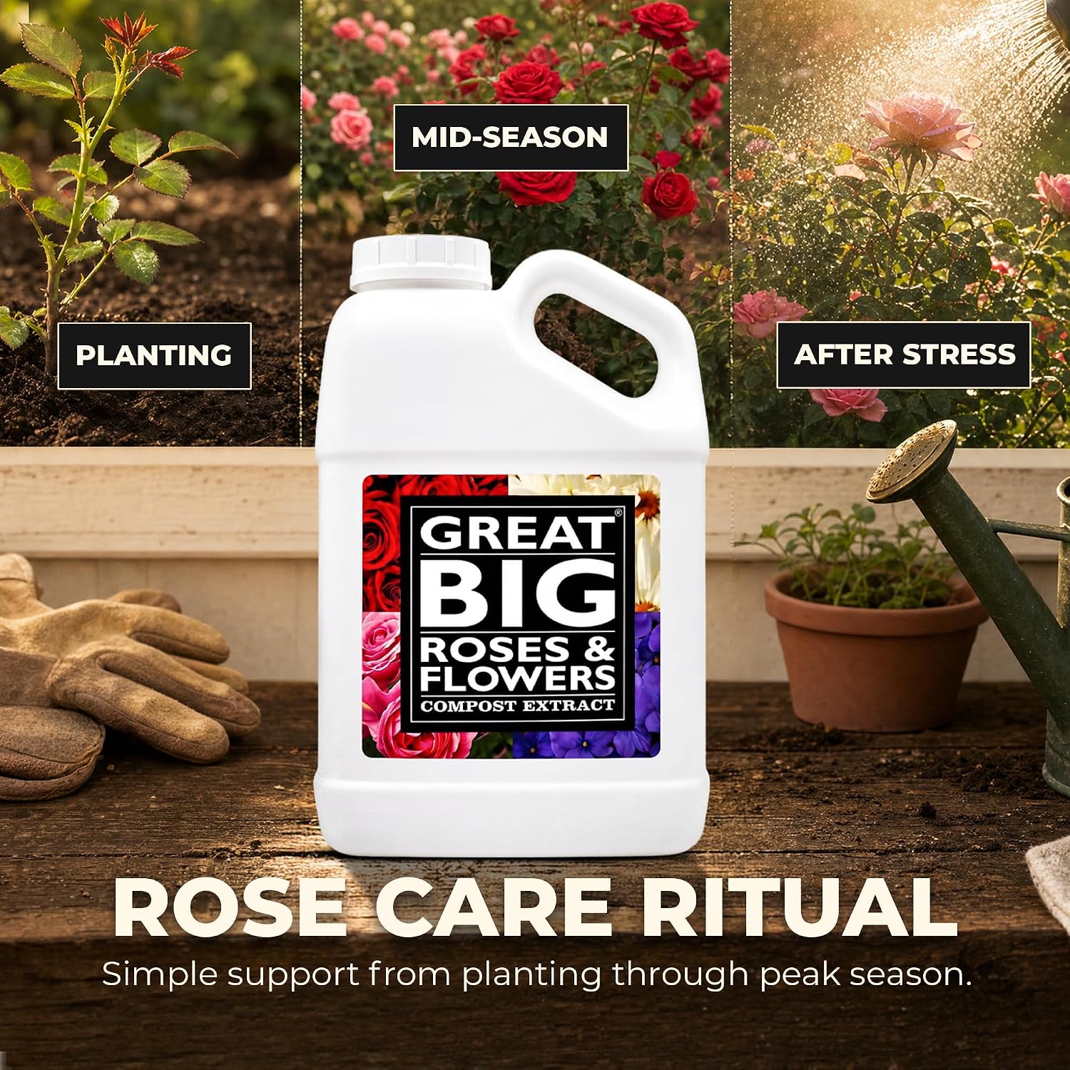 Great Big Roses Fertilizer Booster for Rose & Flower Gardens, 32 Ounce | Organic; For Roses, Flowers, Hydrangeas & Flowering Shrubs; Mix 4 oz per gal water; More Blossoms & Better Root Uptake