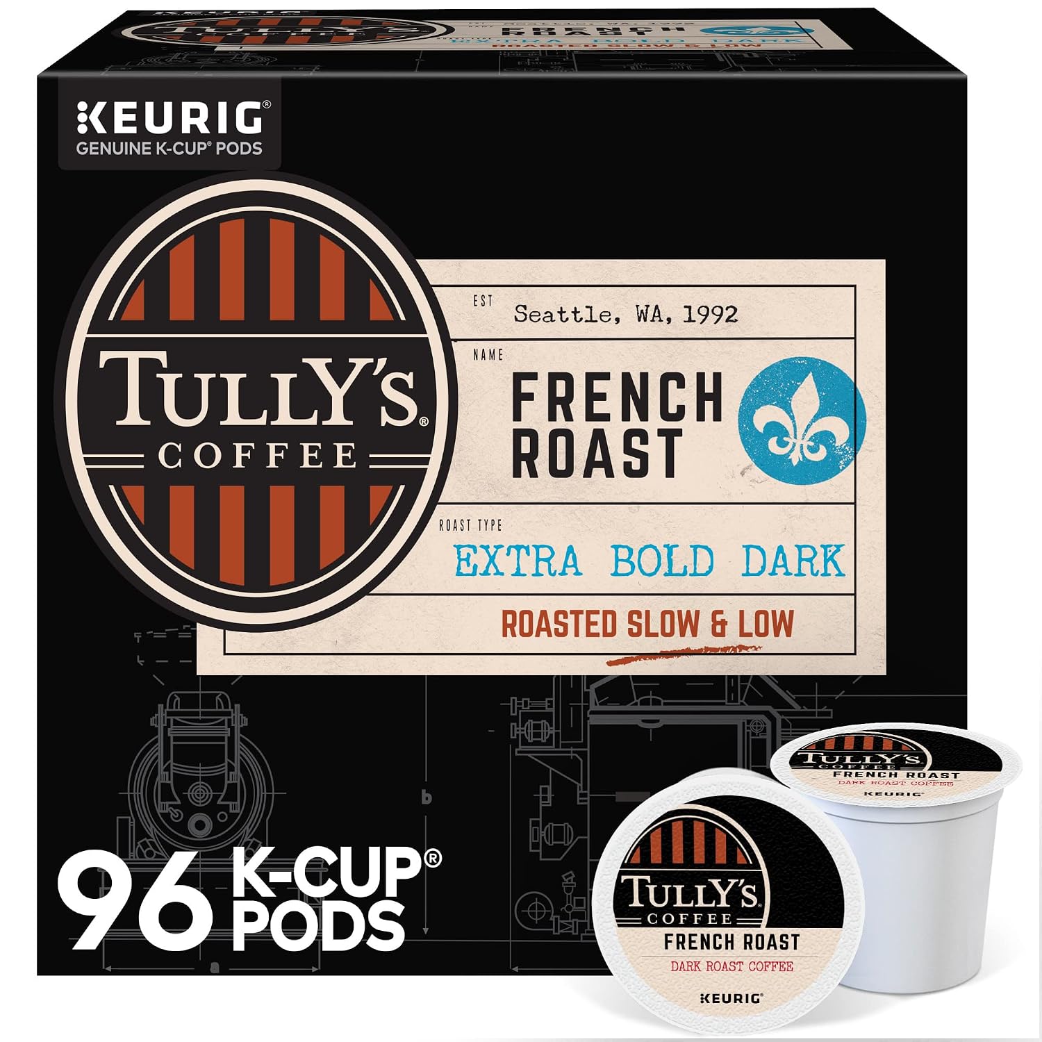 Tully's Coffee Hawaiian Blend Keurig Single-Serve K-Cup Pods, Medium Roast Coffee, 96 Count