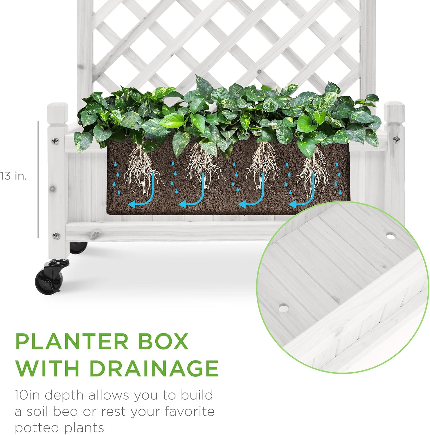 Best Choice Products Set of 2 48in Wood Planter Box & Diamond Lattice Trellis, Mobile Outdoor Raised Garden Bed for Climbing Plants w/Drainage Holes