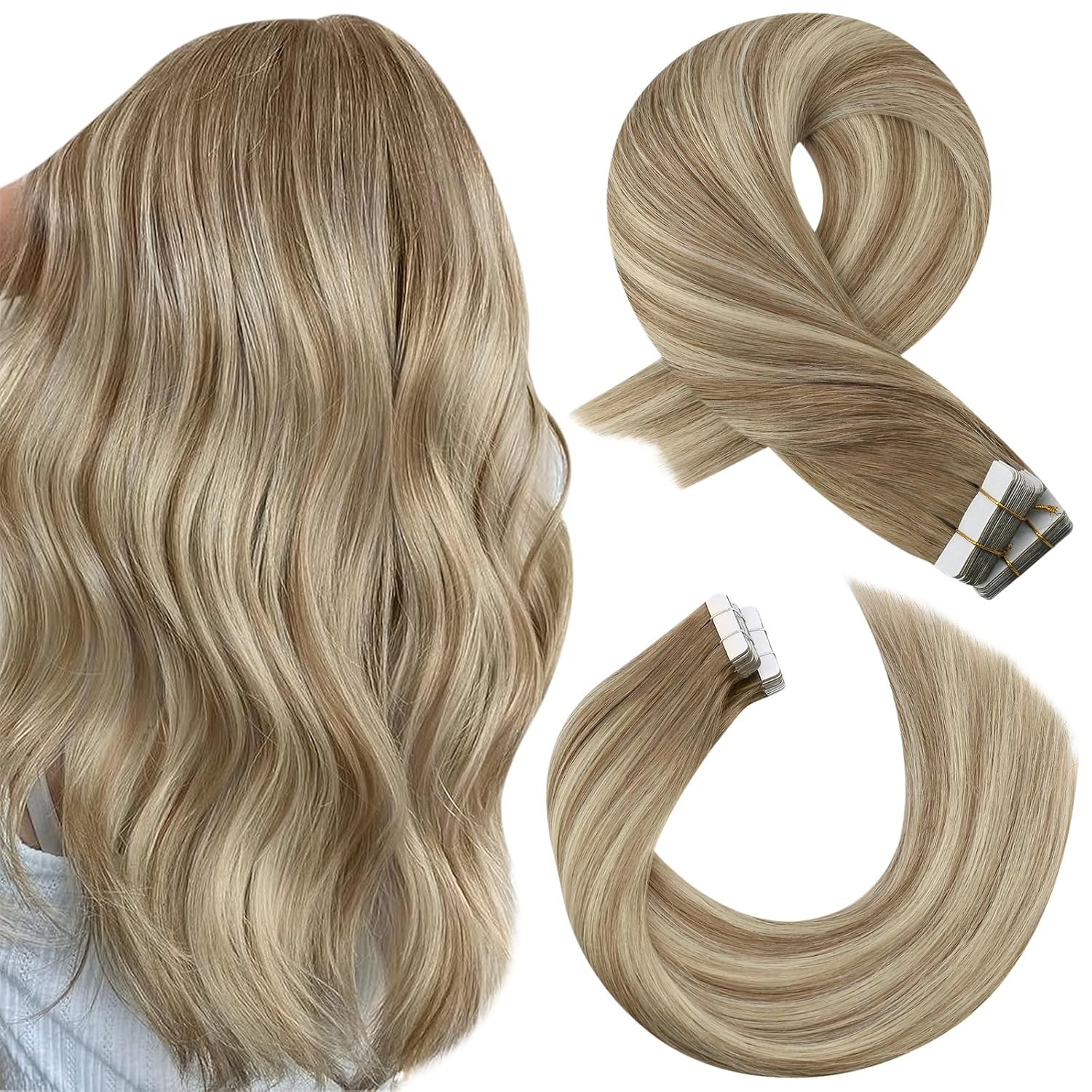 Moresoo Black Tape in Hair Extensions Human Hair, 18 Inch, 20Pcs, 50g