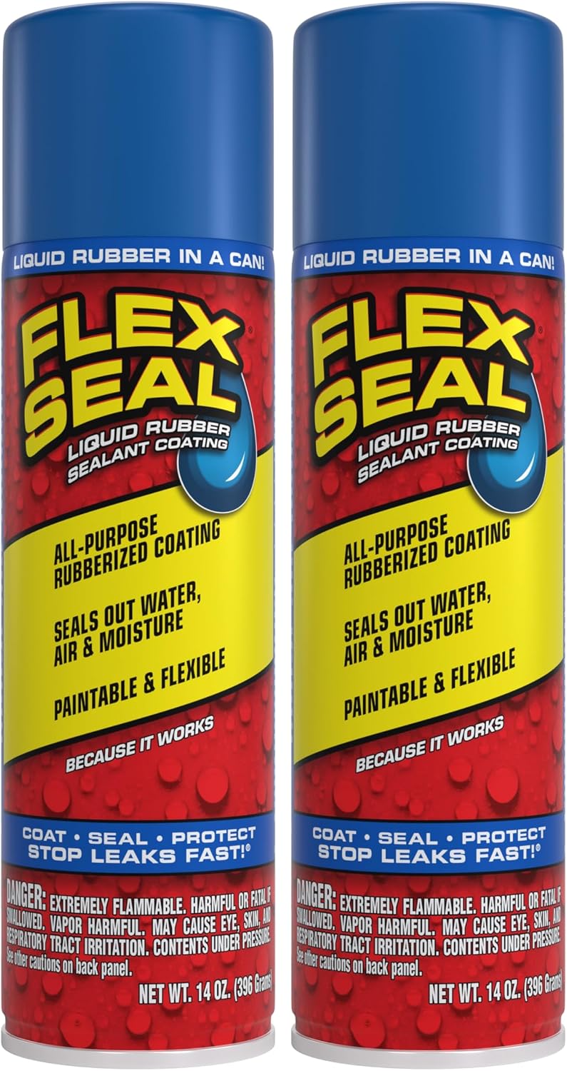 Flex Seal, 14 oz, 2-Pack, Black, Stop Leaks Instantly, Waterproof Rubber Spray On Sealant Coating, Perfect for Gutters, Wood, RV, Campers, Roof Repair, Skylights, Windows, and More