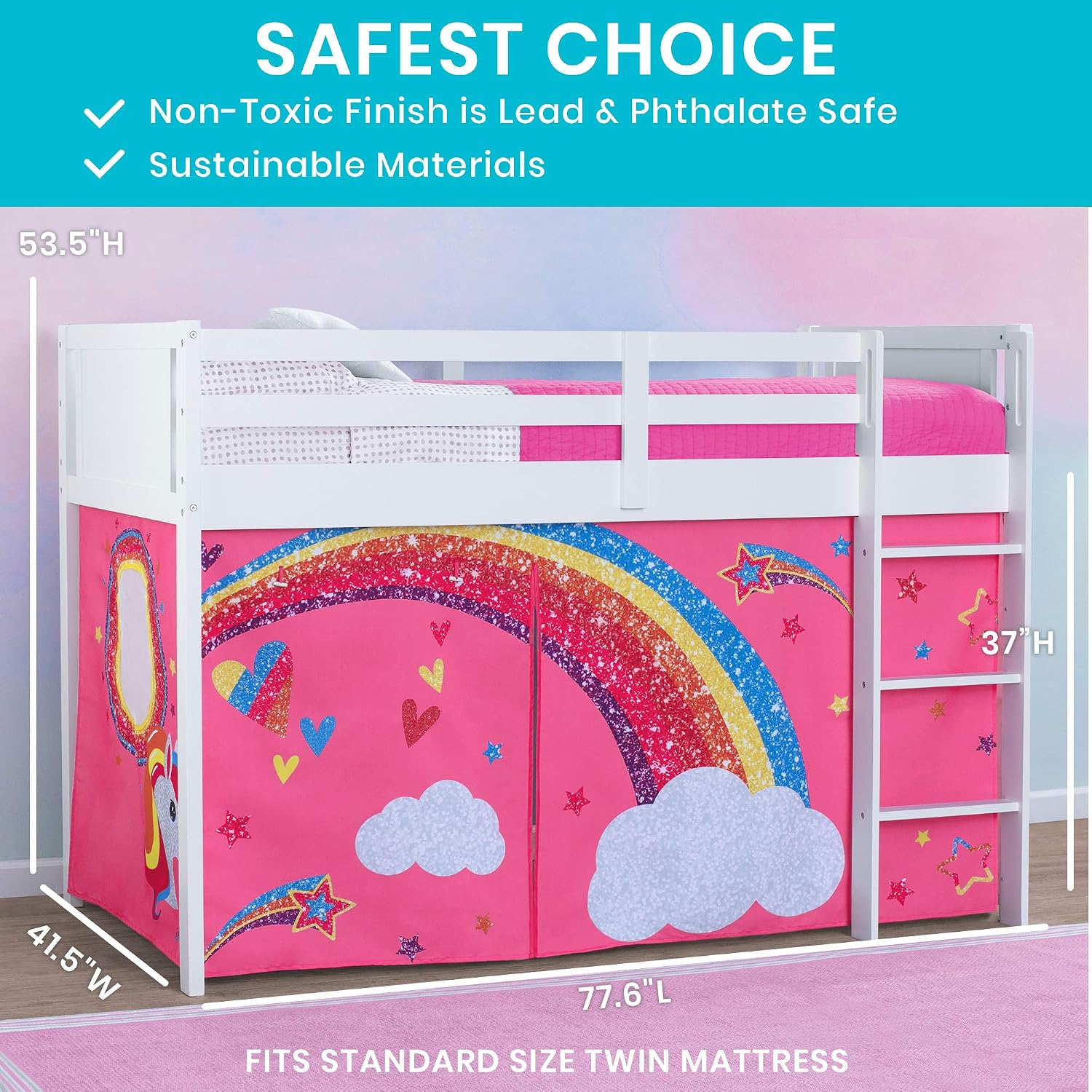Delta Children Twin Loft Bed with Guardrail and Ladder (Coordinates with Loft Bed Tents Sold Separately), White