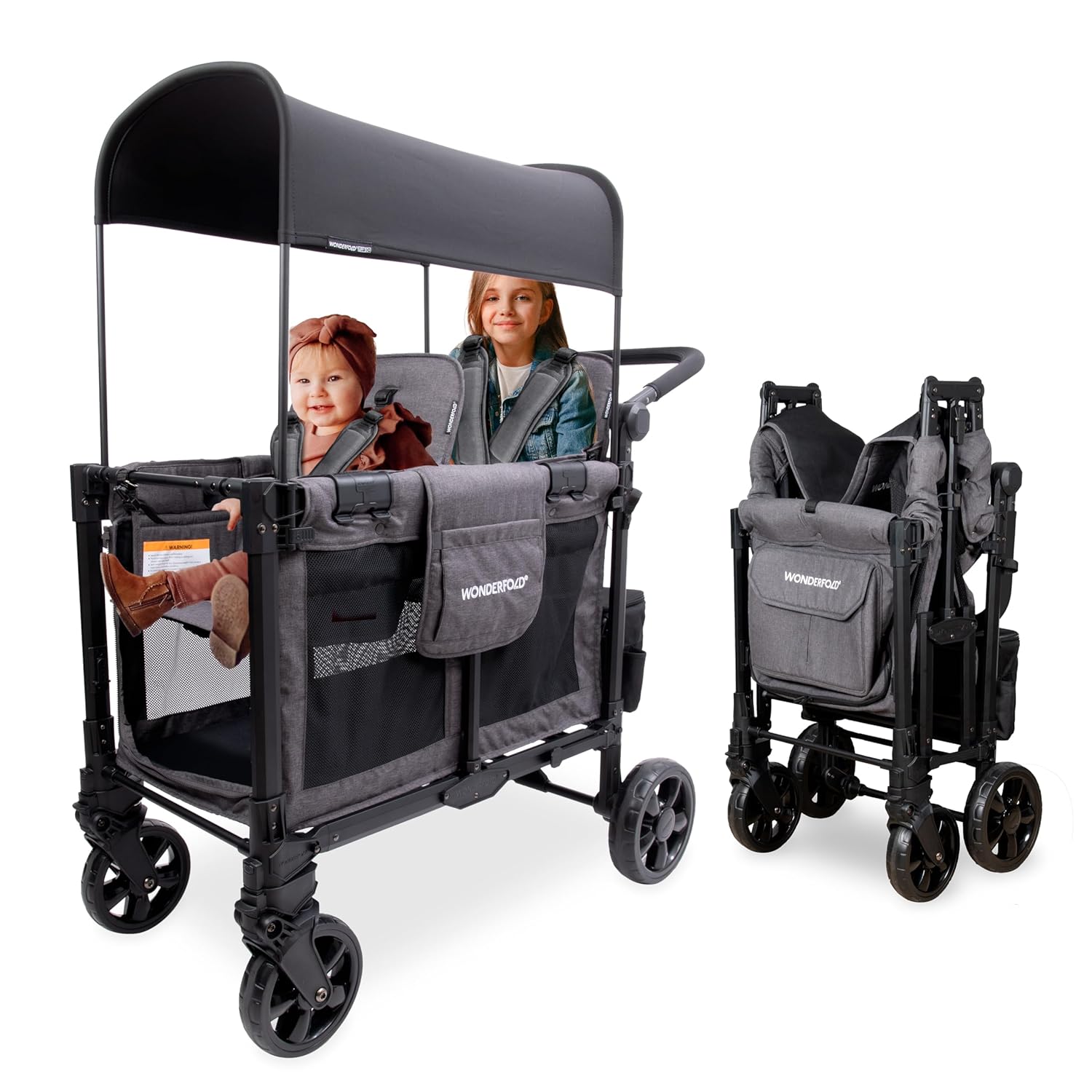 WonderFold W2 Stroller Wagon, Steel Frame, 2 Seater, Black