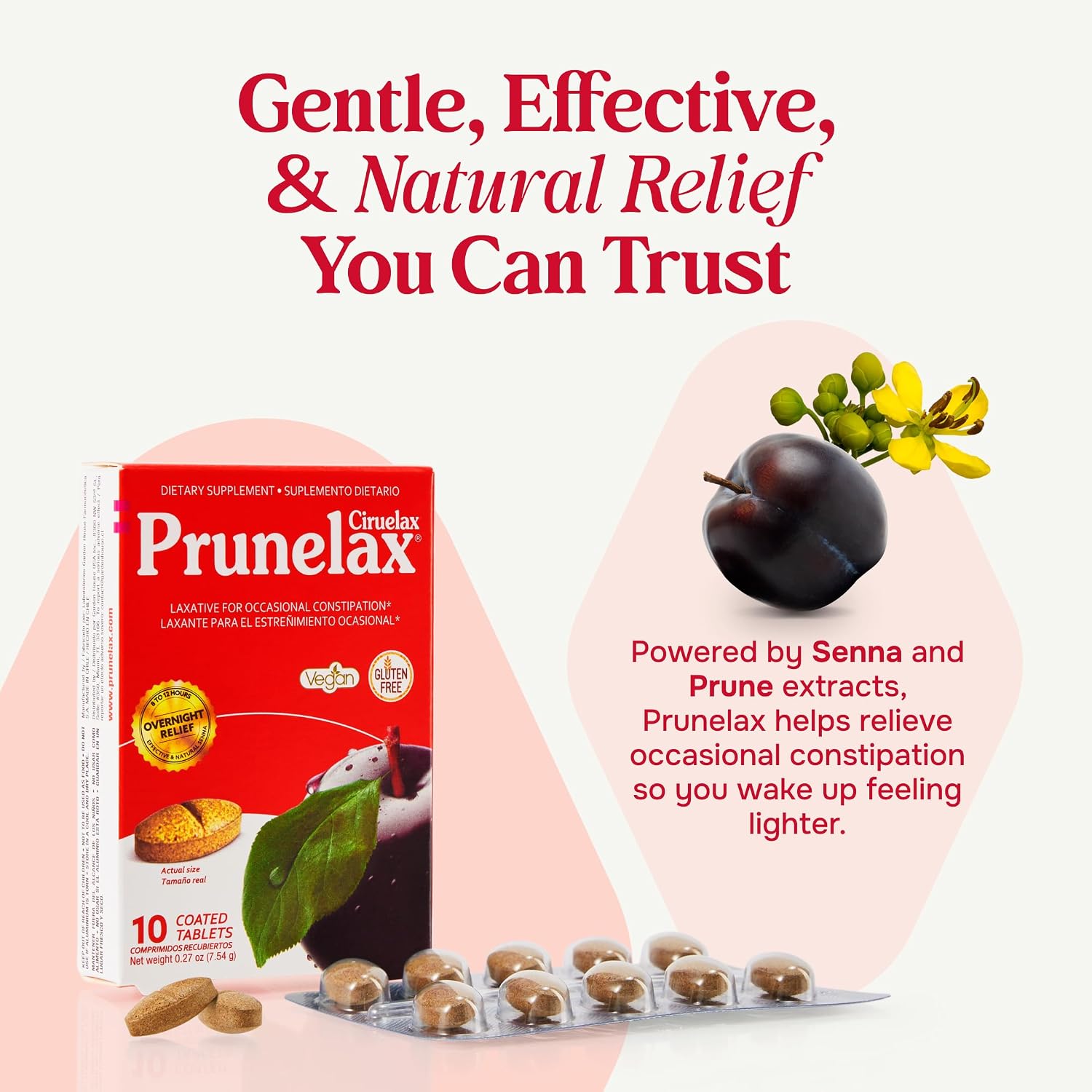 Prunelax Ciruelax Regular Strength Laxative Mini Tablets - Overnight Relief for Occasional Constipation, Senna Extract, Vegan & Gluten-Free