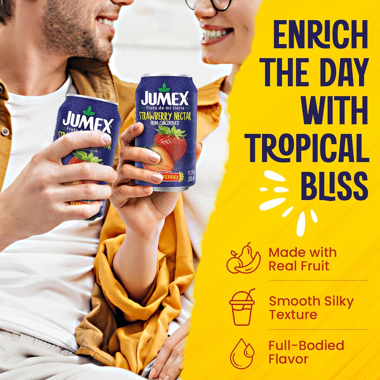 Jumex Mango Nectar Juice & Peach Nectar - Made with Fresh Fruit Puree - Tropical Fruit Juice Concentrate for Smoothie Mix, Cocktail Mixers & Kids Beverages - 11.3oz, 12 Pack Canned Drinks