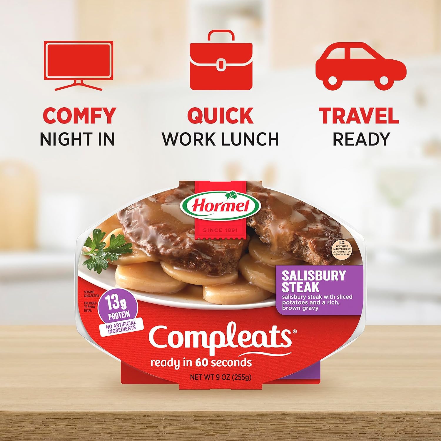 HORMEL COMPLEATS Tender Beef With Mashed Potatoes & Gravy Microwave Tray, 9 oz. (6 Pack) | Heat and Eat, Microwave Meals, Prepared Foods