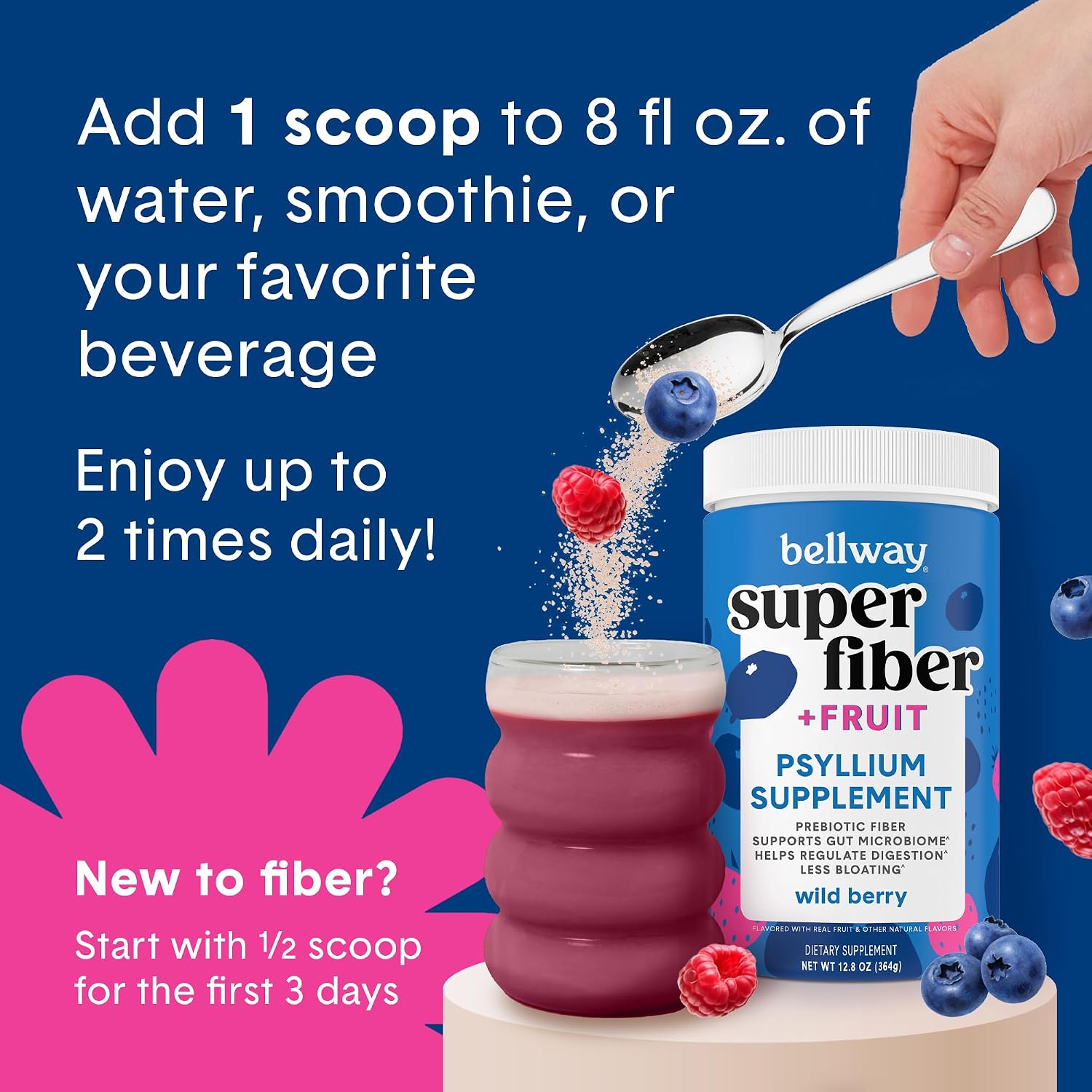 Bellway Super Fiber + Fruit, Organic Psyllium Husk Powder, Sugar-Free
