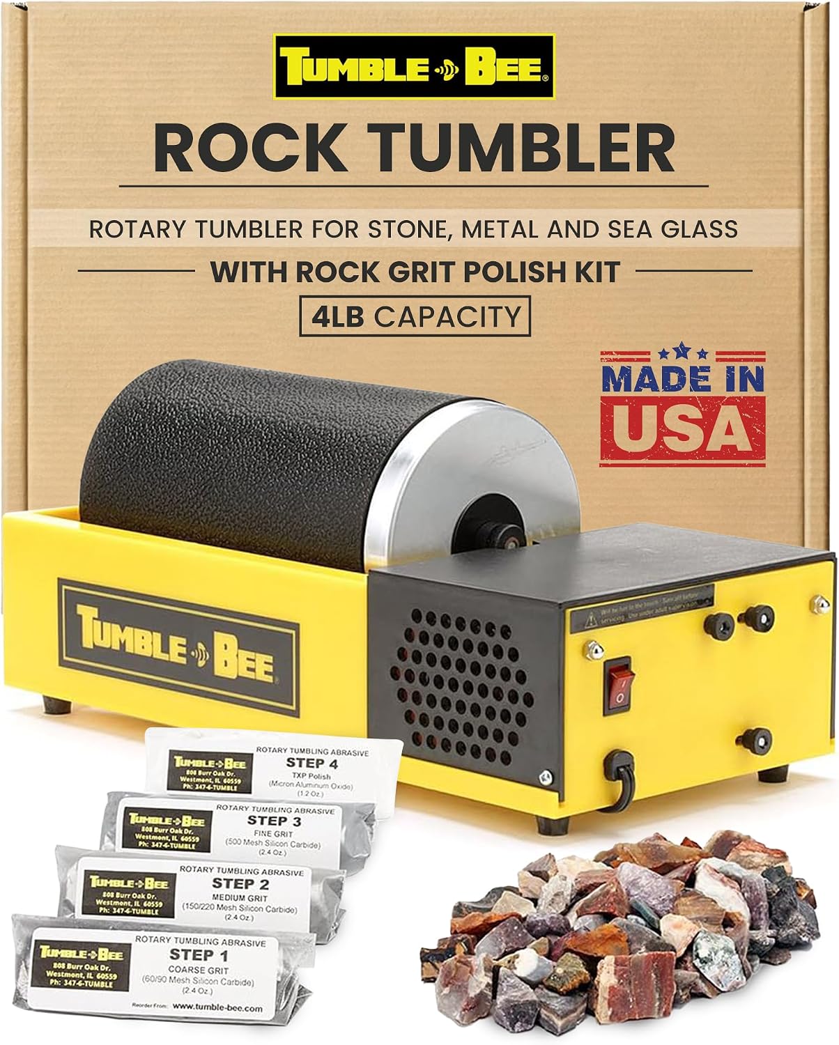 Rock Tumbler - Large Tumbler for Adults and Kids - Rotary Machine for Stone, Rock, Metal and Sea Glass - Polishing Machine Kit for Professionals & Hobbyists - Model TB-14-KIT