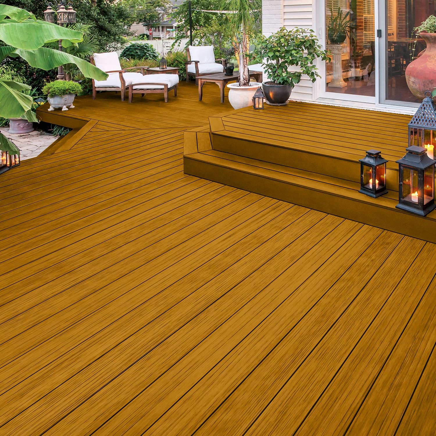 Flood CWF-UV 5 gal Honey Gold Transparent Exterior Wood Stain & Sealer | Oil-Based Penetrating Deck, Fence & Siding Stain, Water Repellent UV