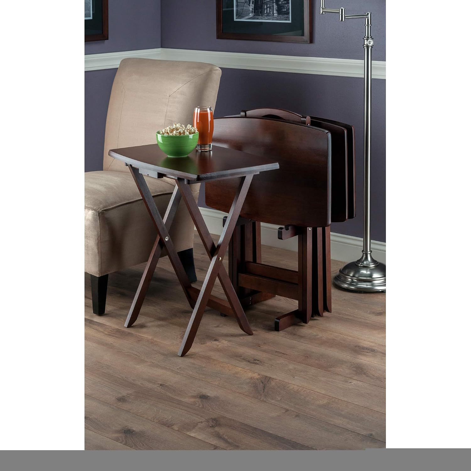 Winsome Darryl Set of 4 Oversized Foldable Tables, Walnut, 26" | Easy to Store Portable Fold Up Table Set for Kitchen, Living Room TV Dining, Crafts, Puzzles, Work From Home