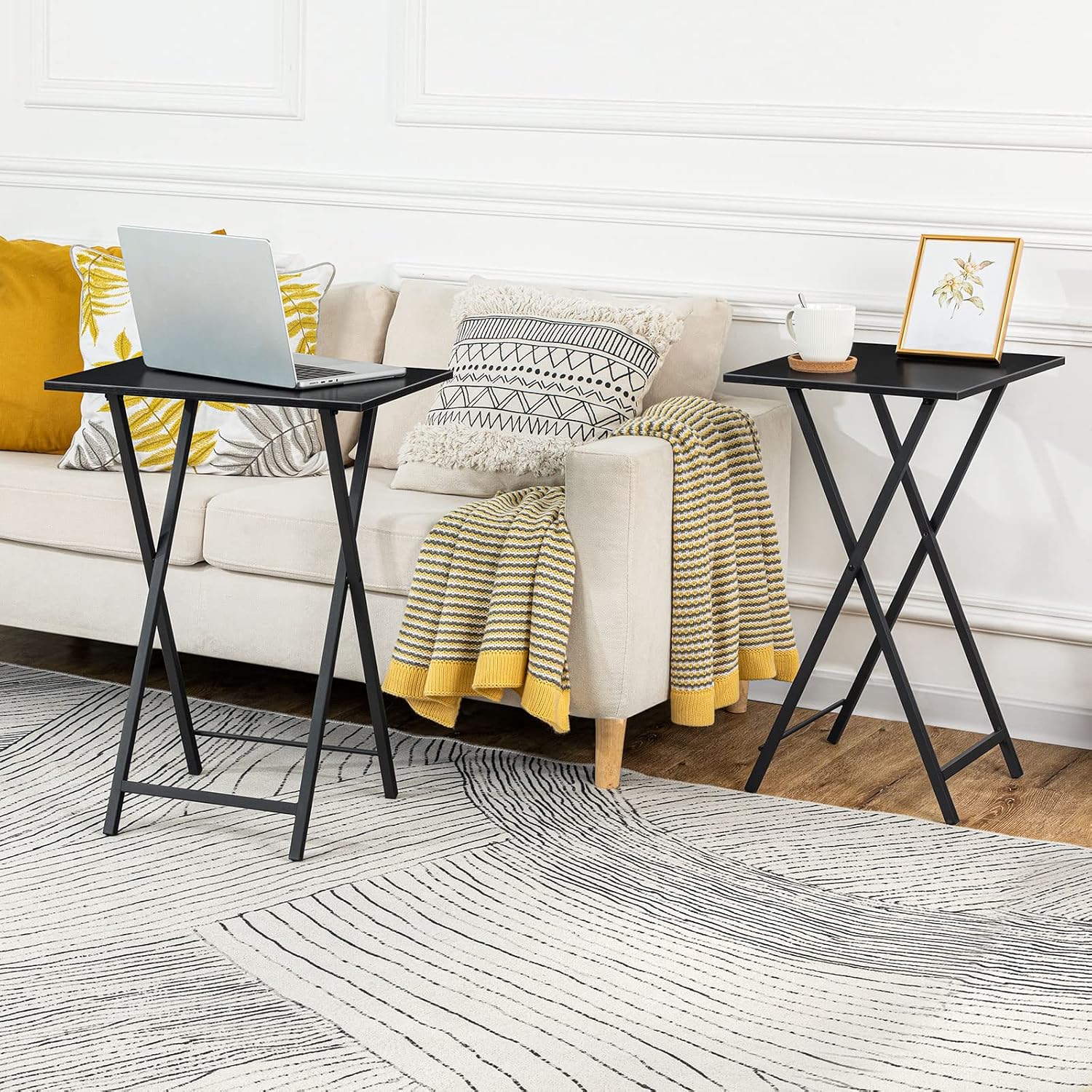 HOOBRO Folding TV Tray Tables, Set of 2 Side Table for Small Space, Industrial Snack Tables for Eating at Couch, Stable Metal Frame, Easy Assembly