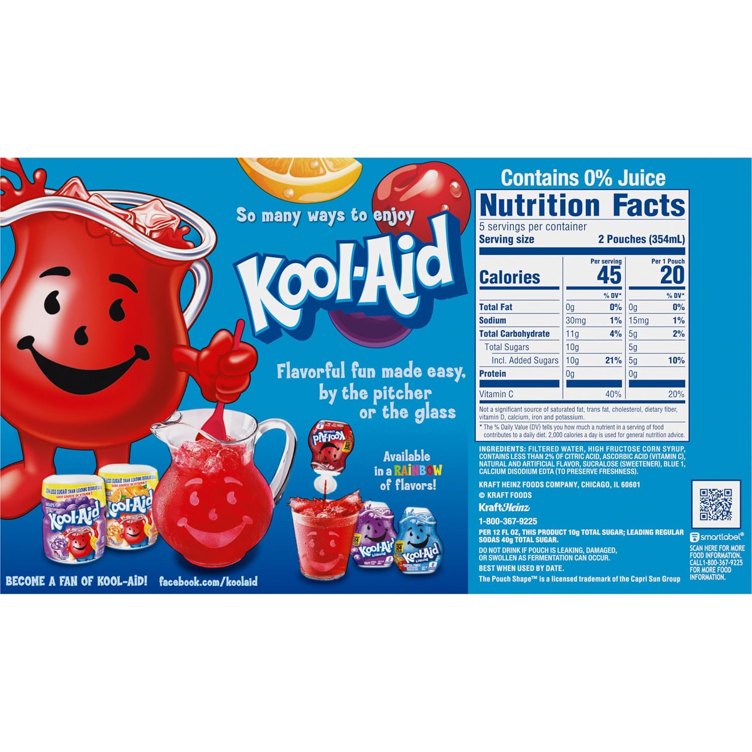 Kool-Aid Drink, 10 ct Box Tropical Punch Flavored, 6 fl oz Pouches | for Flavorful Hydration and Shareable Refreshment Good Source of Vitamin C, Caffeine Free Gluten Free