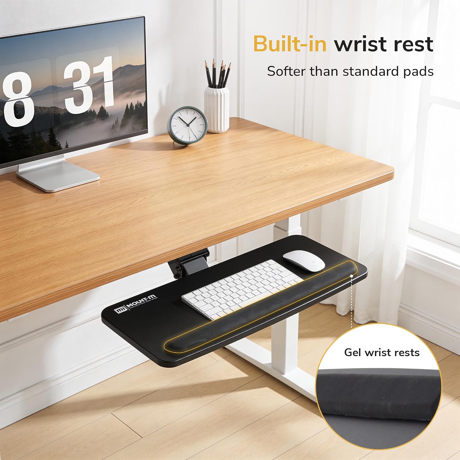 Mount-It! Under Desk Keyboard Tray, Slide-Out Keyboard Drawer with Height, Tilt and Swivel Adjustment