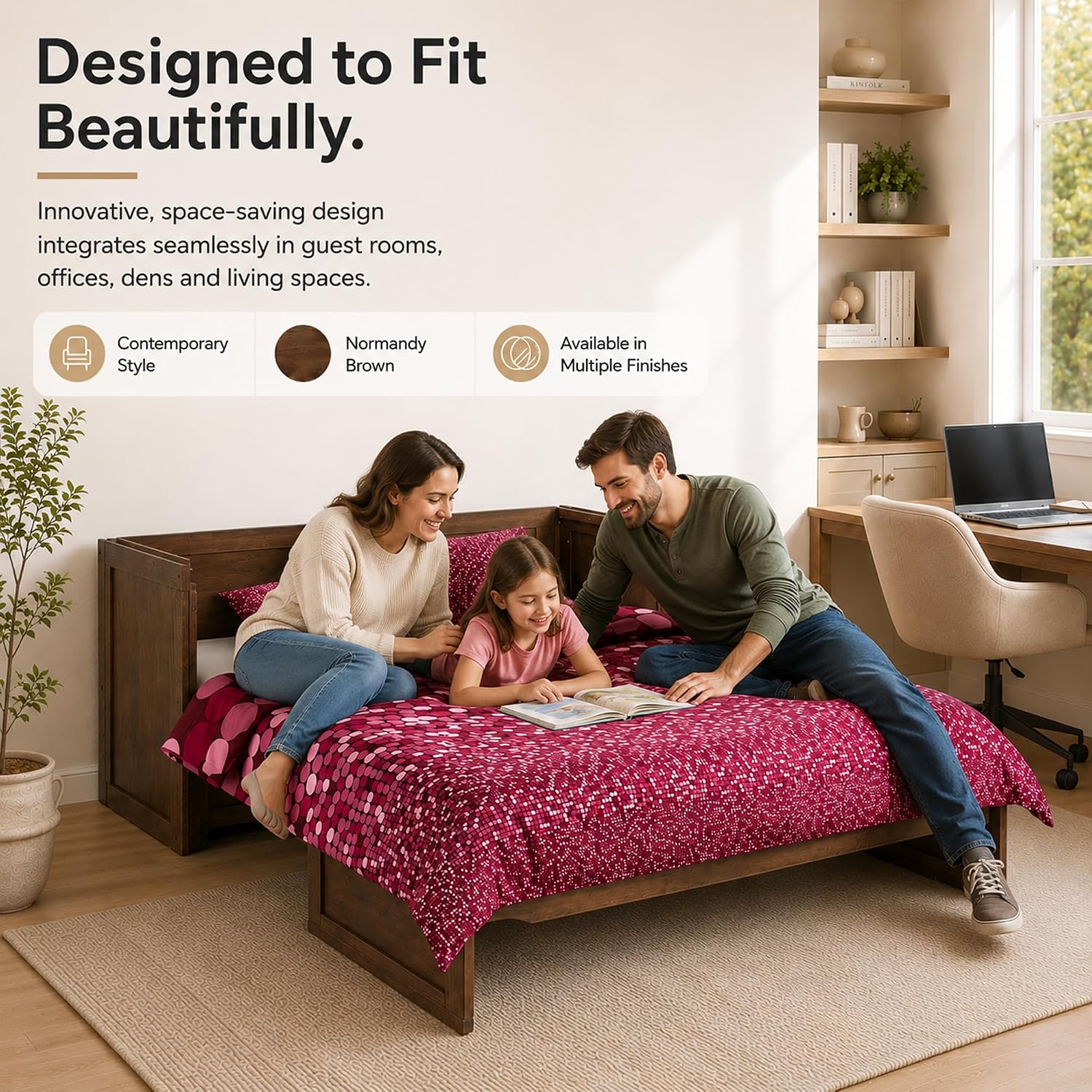 NIGHT & DAY Furniture Murphy Cube Cabinet Bed Pre-Assembled (Cherry, Queen) | Pre-Assembled