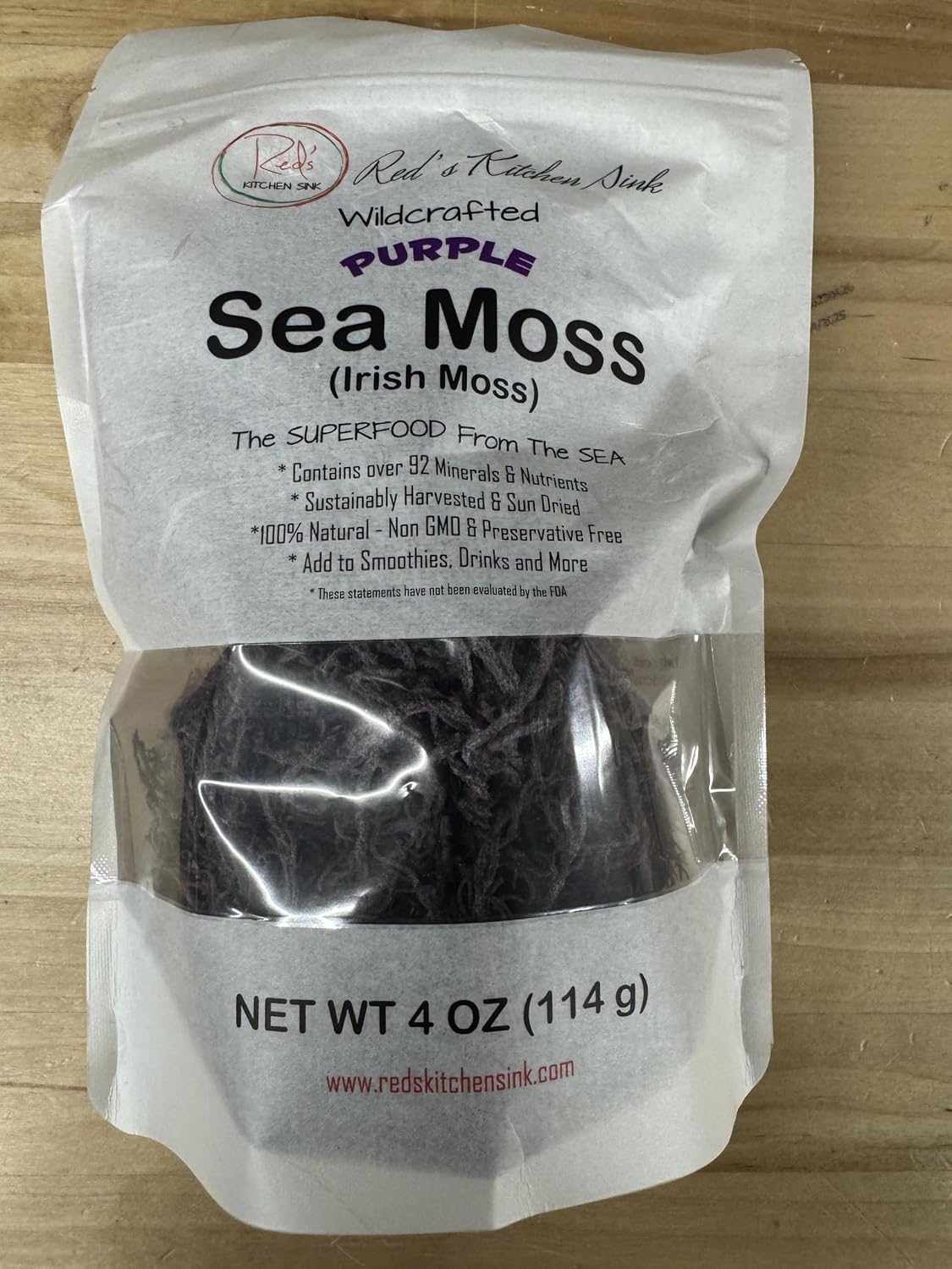 Raw Wildcrafted Purple Sea Moss 4oz, St. Lucia Seamoss, Natural Ocean Harvested Whole Purple Moss