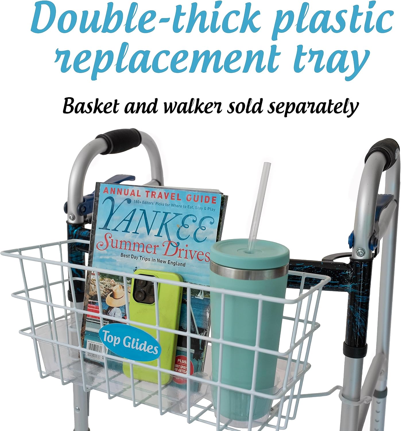 Heavy Duty Clear Plastic Insert/Tray/Cup Holder for Walker Basket