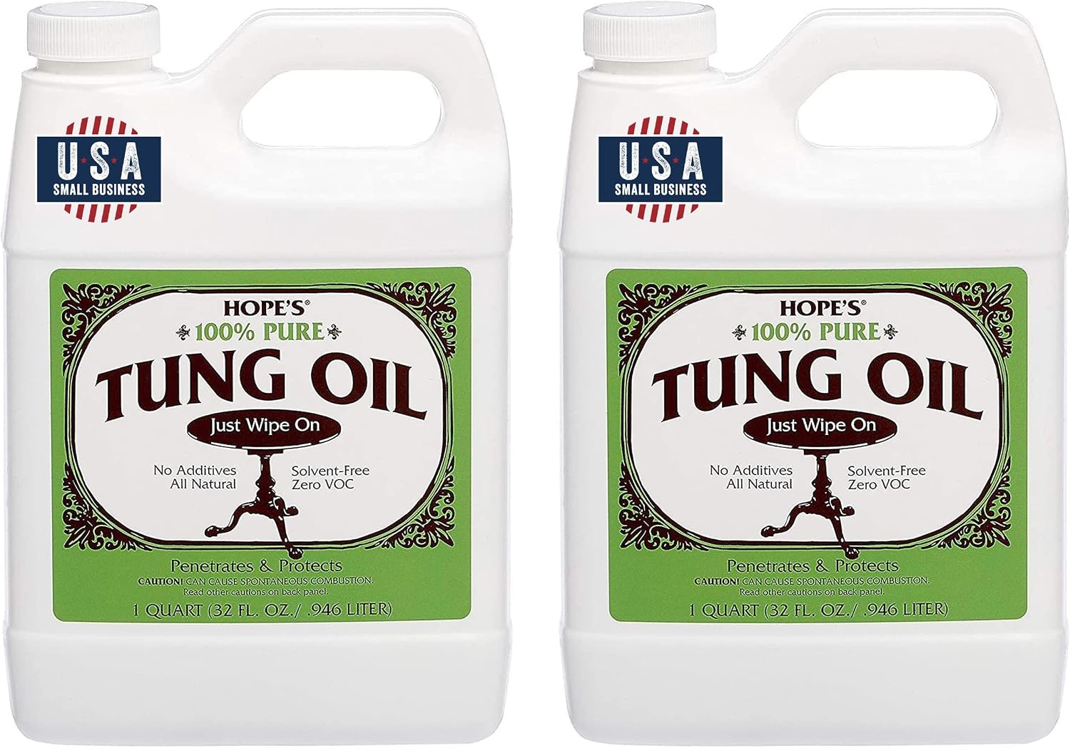 HOPE'S 100% Pure Tung Oil, Food Safe, Premium Waterproof Natural Wood Finish and Sealer for Indoor and Outdoor Projects, 32 Fl Oz