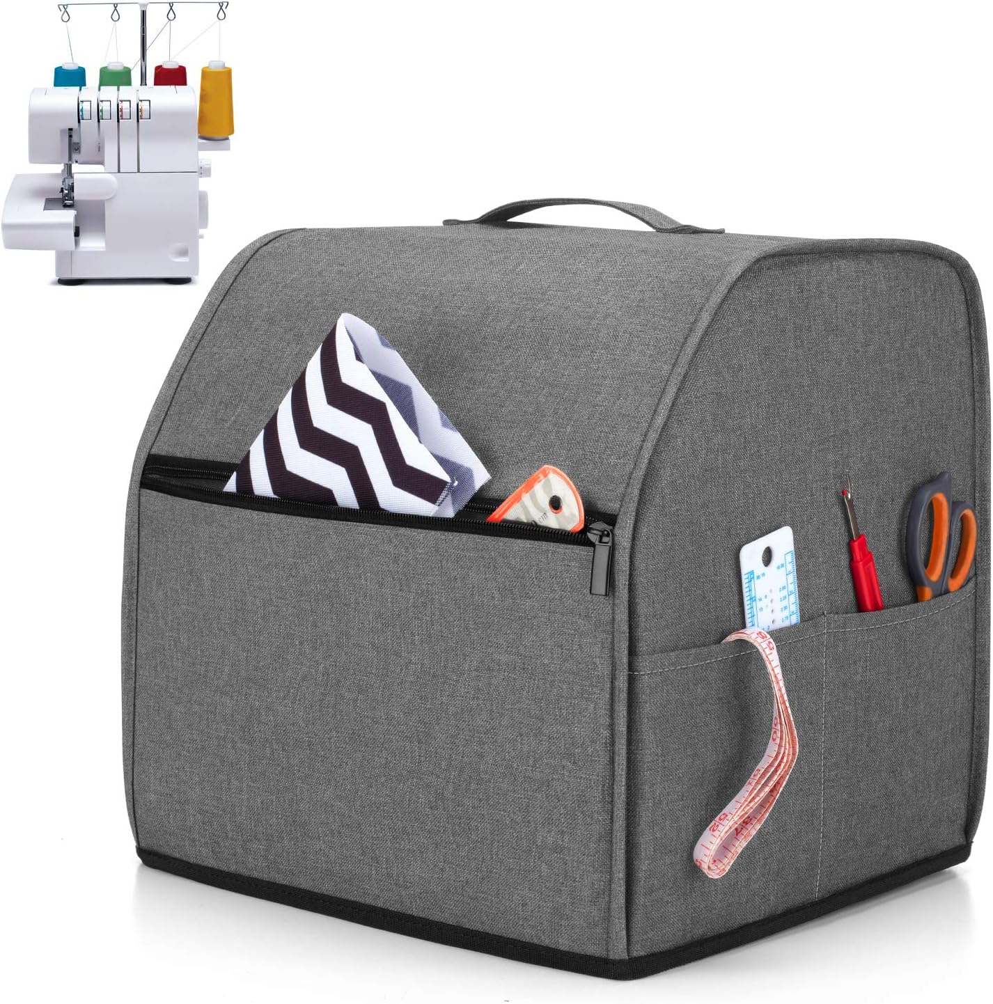 LUXJA Serger Machine Cover with Storage Pockets, Gray Dots