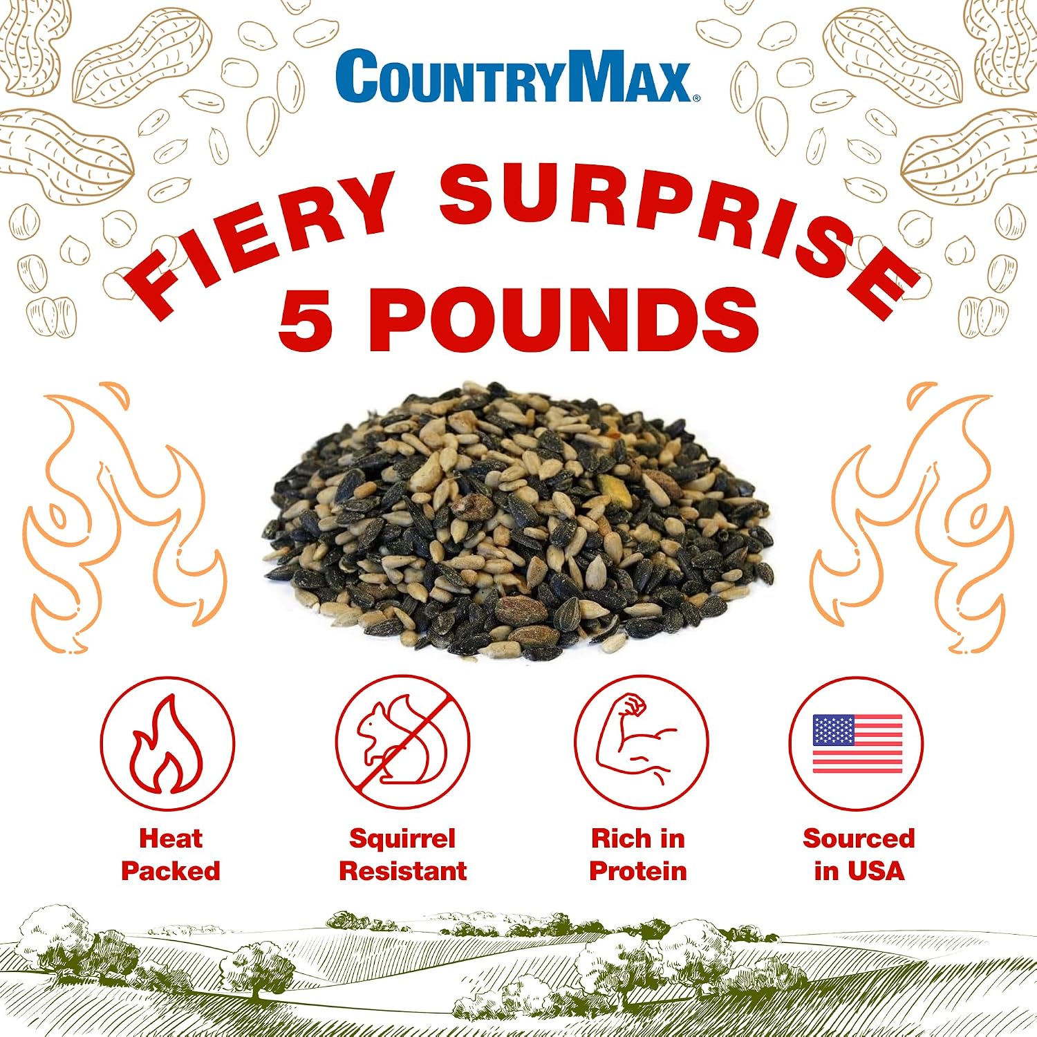 CountryMax Backyard Seeds Fiery Surprise Spicy Bird Seed Blend – Hot Cayenne Pepper Bird Seed – Squirrel Resistant Wild Bird Food (14 Pounds)